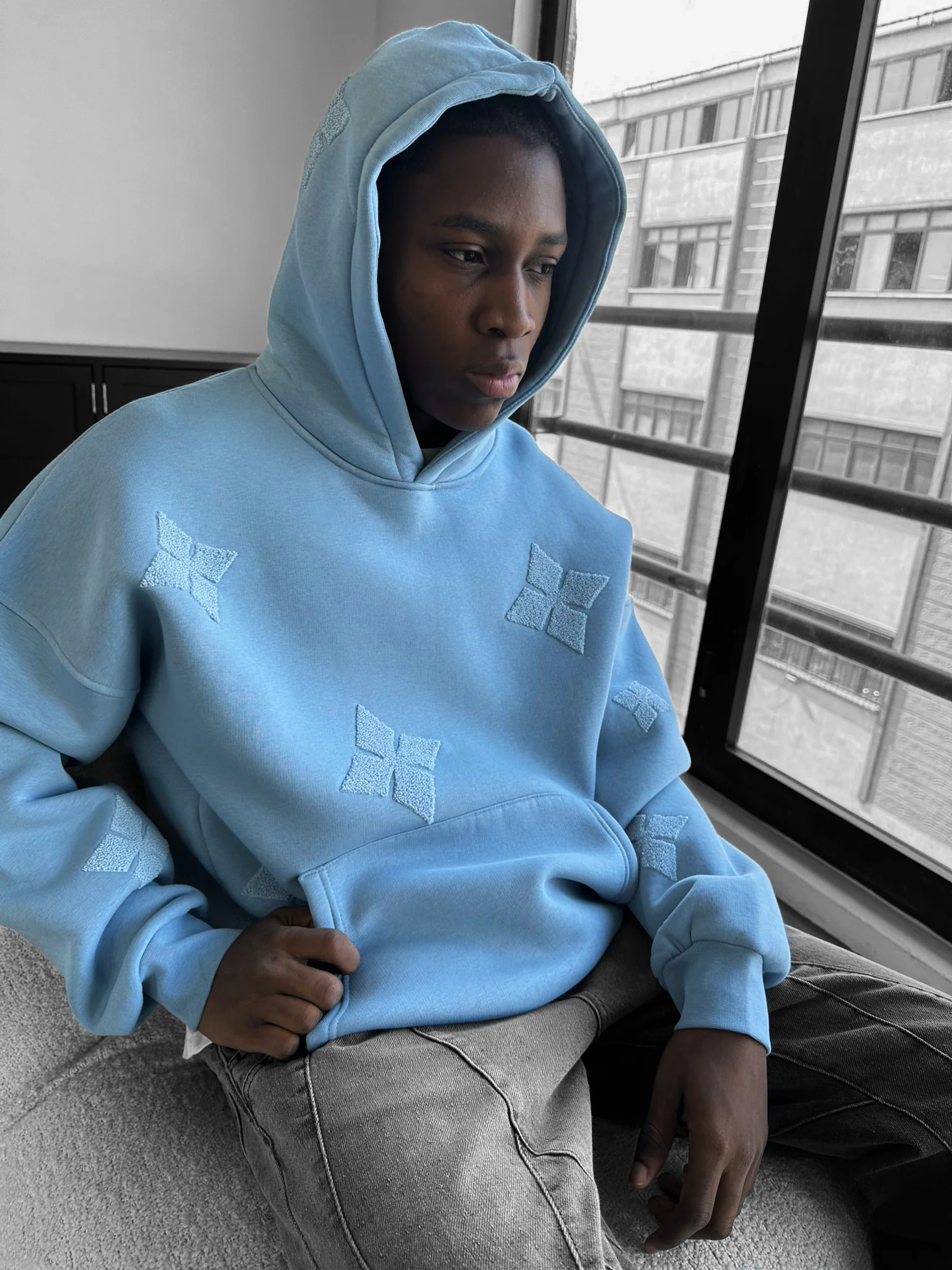 Oversize Detailed Hoodie - Faded Denim - Image 2
