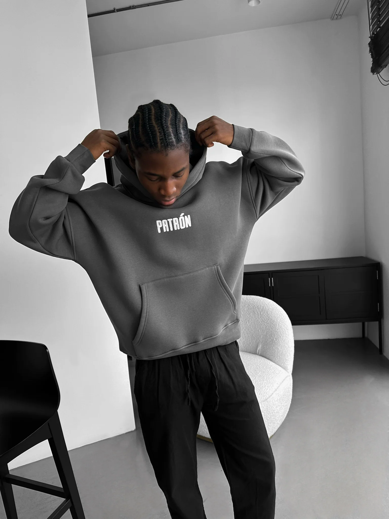 Oversize Detailed Patron Hoodie - Anthracite - Image 4