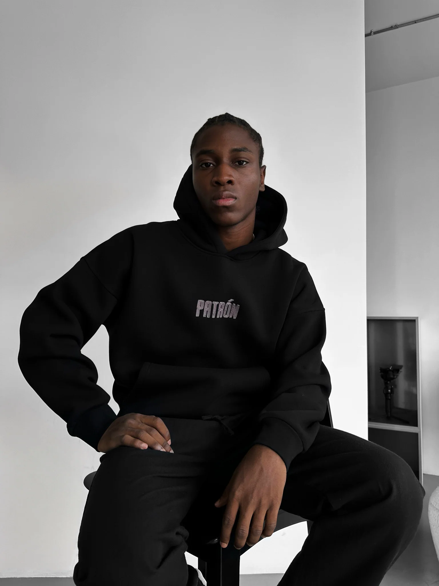 Oversize Detailed Patron Hoodie - Black and Anthracite - Image 2