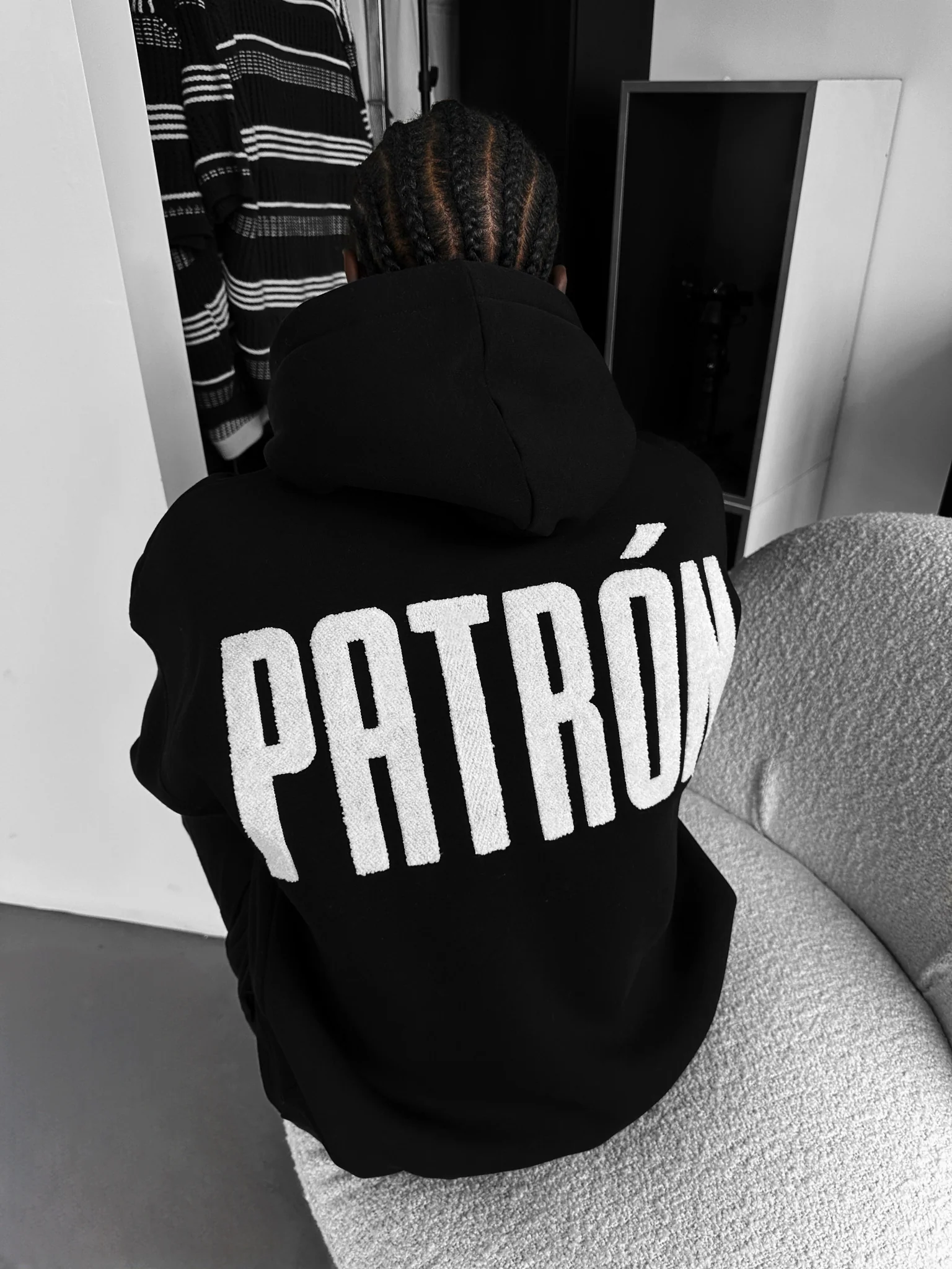 Oversize Detailed Patron Hoodie - Black and White