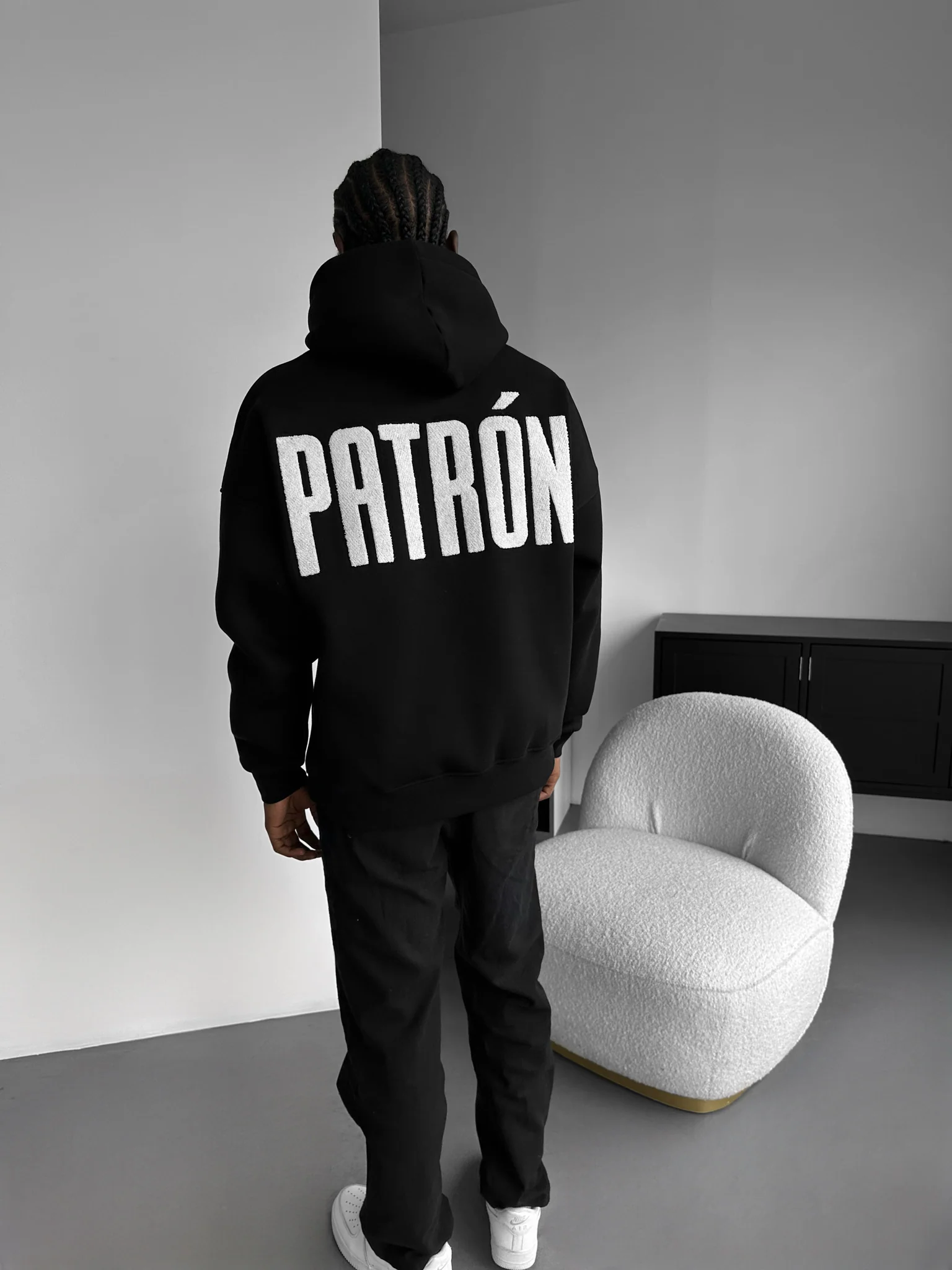 Oversize Detailed Patron Hoodie - Black and White - Image 2