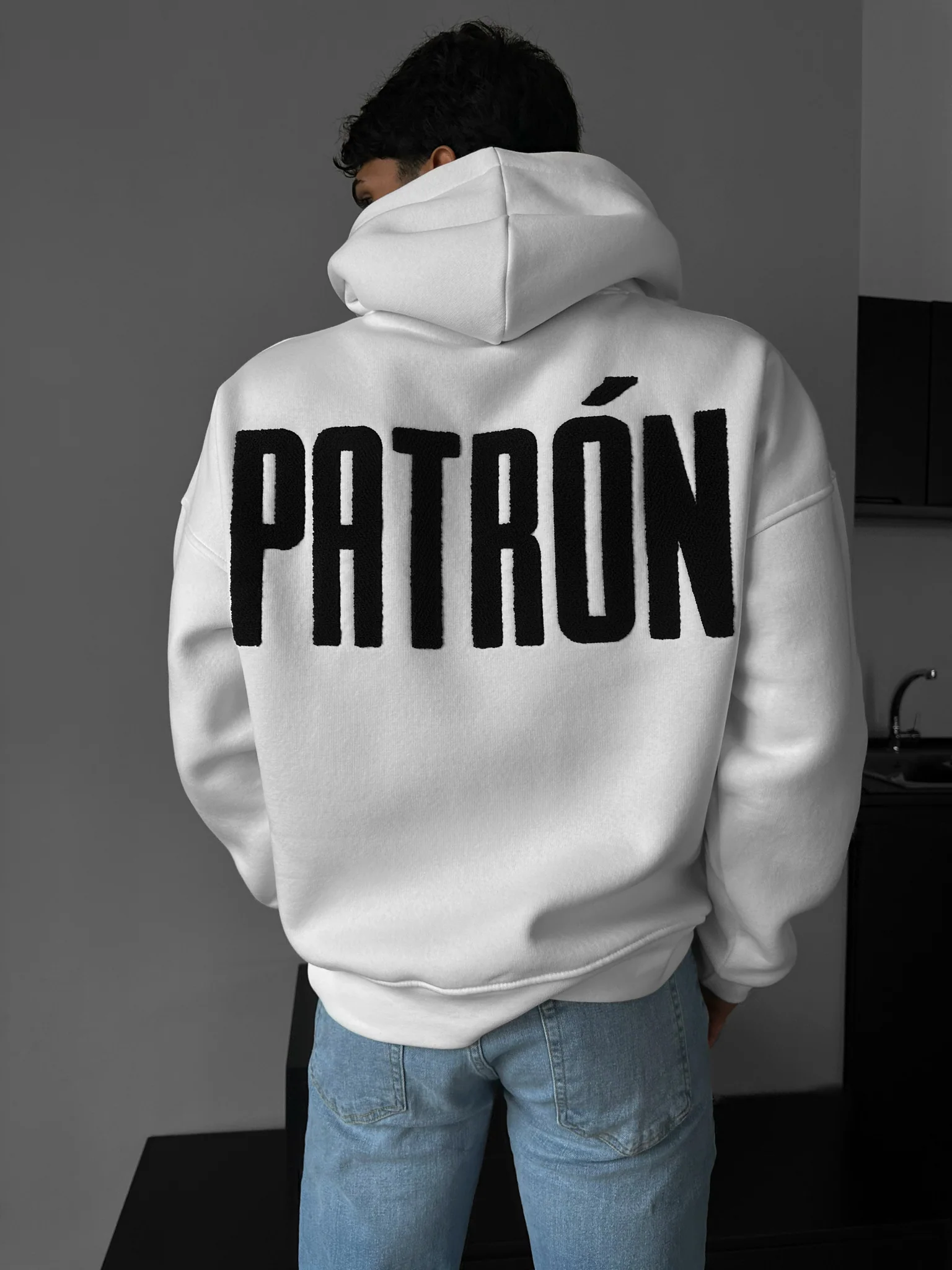 Oversize Detailed Patron Hoodie - Ecru - Image 2
