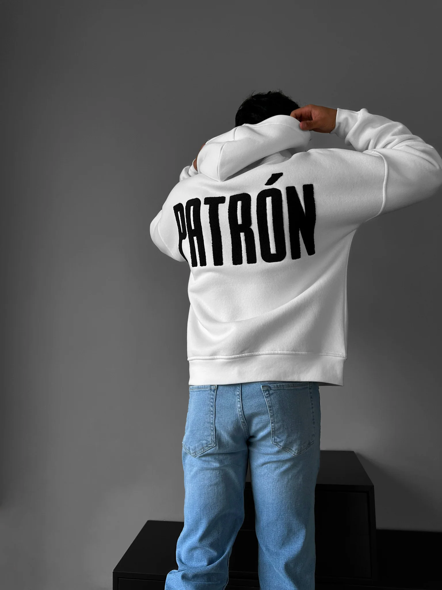 Oversize Detailed Patron Hoodie - Ecru - Image 3