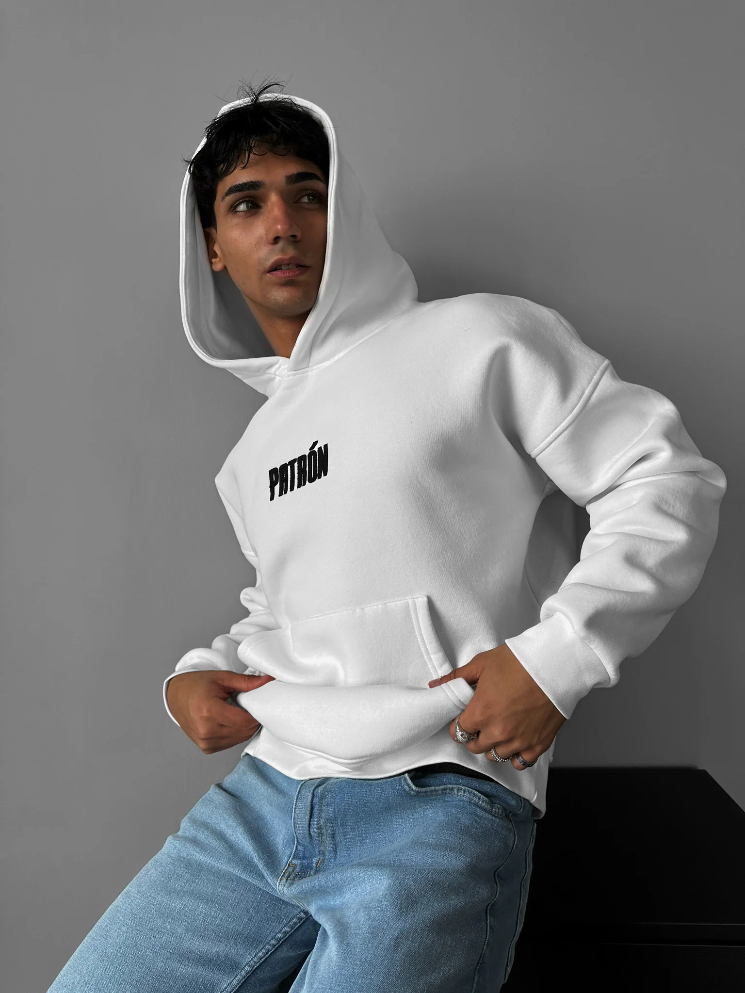 Oversize Detailed Patron Hoodie - Ecru - Image 4