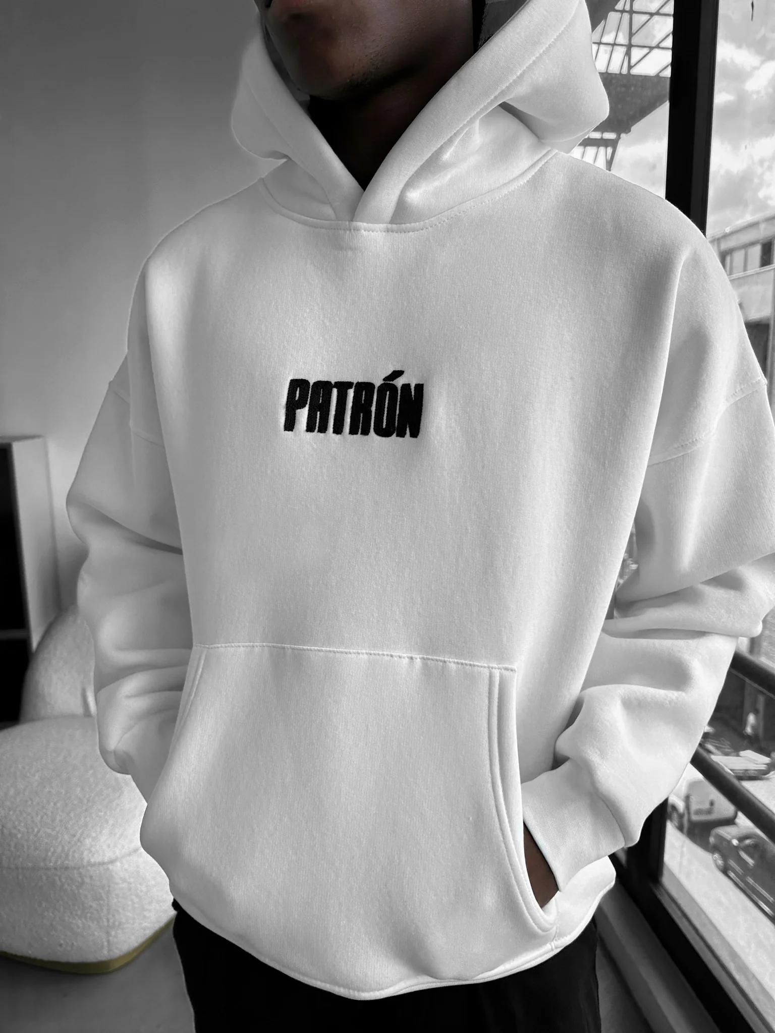 Oversize Detailed Patron Hoodie - Ecru - Image 5
