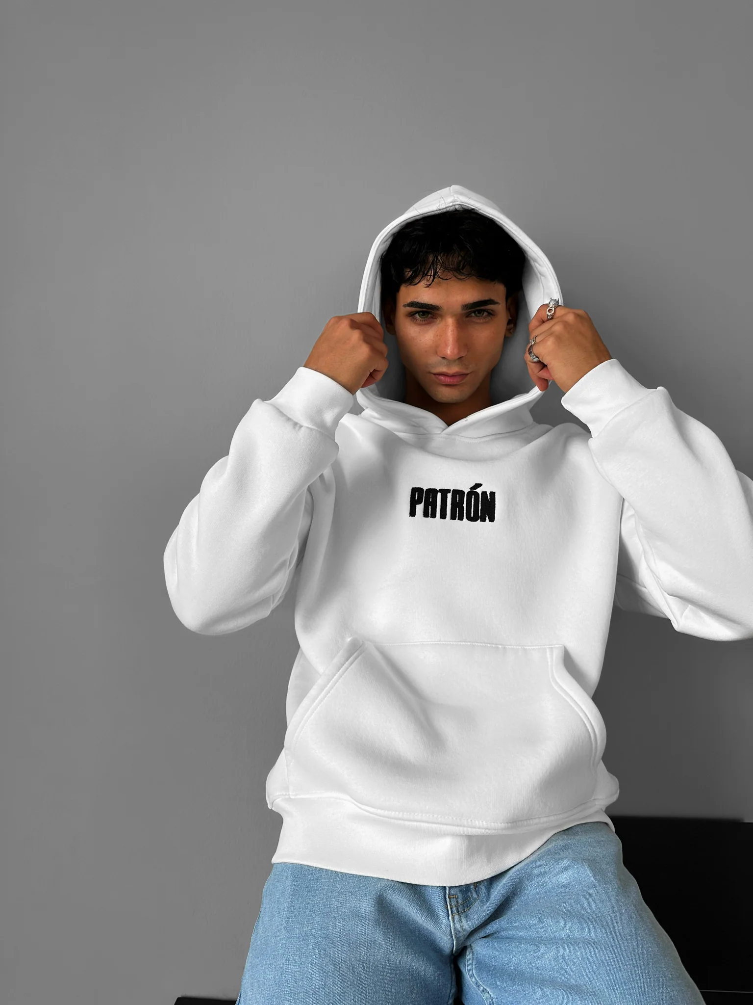 Oversize Detailed Patron Hoodie - Ecru - Image 6