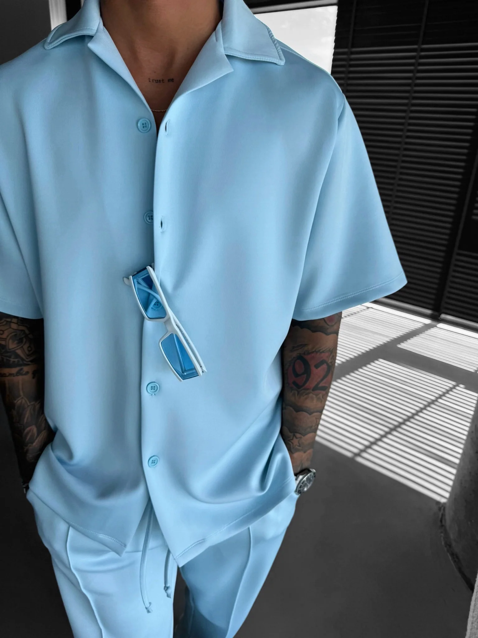 Oversize Diver Shirt - Baby Blue - Image 6
