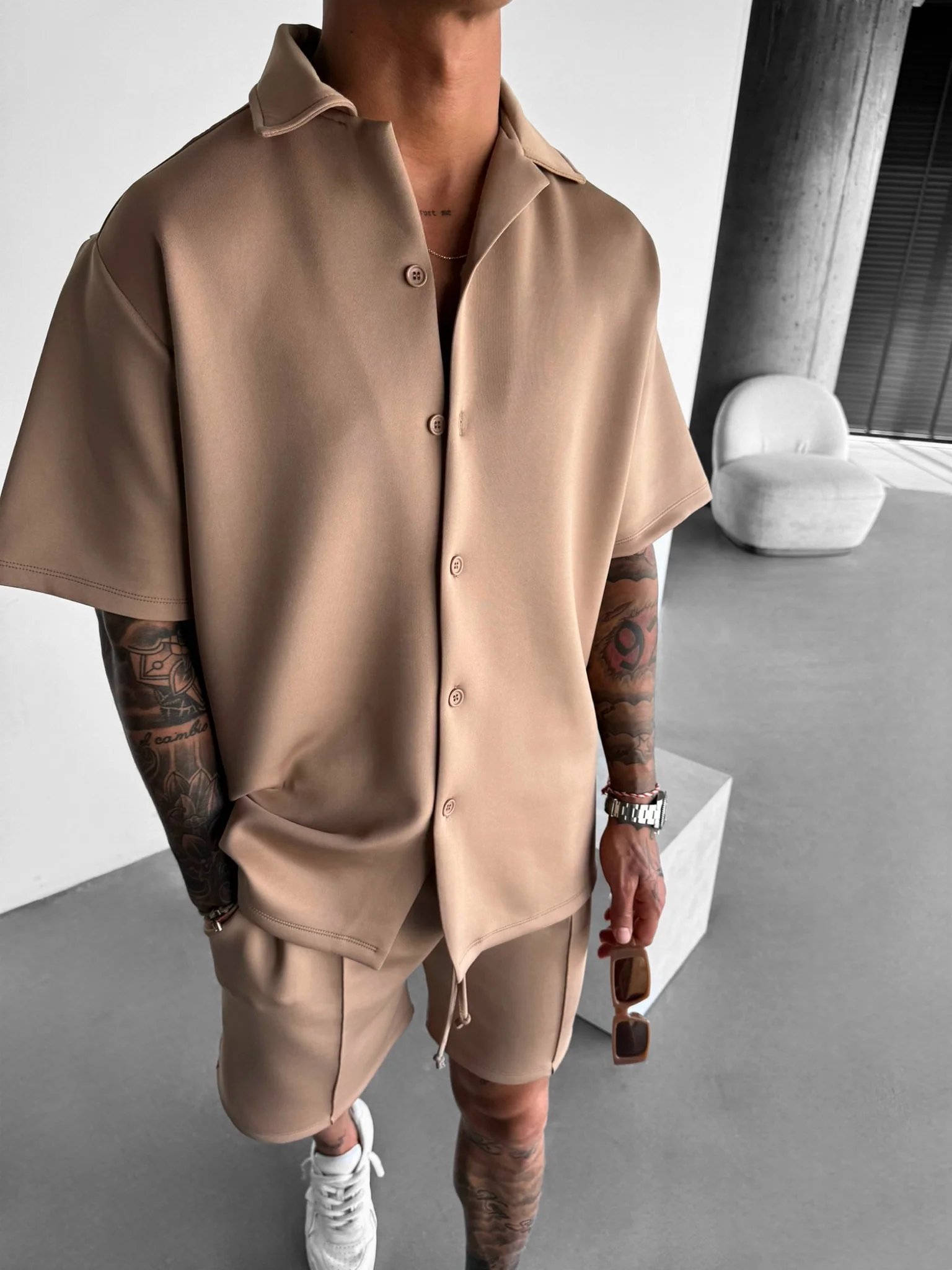 Oversize Diver Shirt - Beige - Image 3