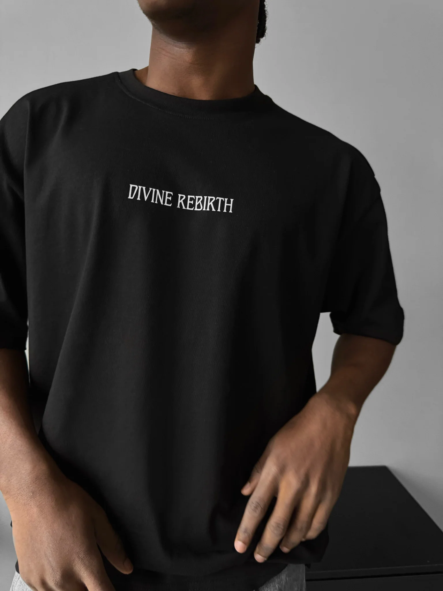 Oversize 'Divine Rebirth' T-Shirt - Black - Image 4