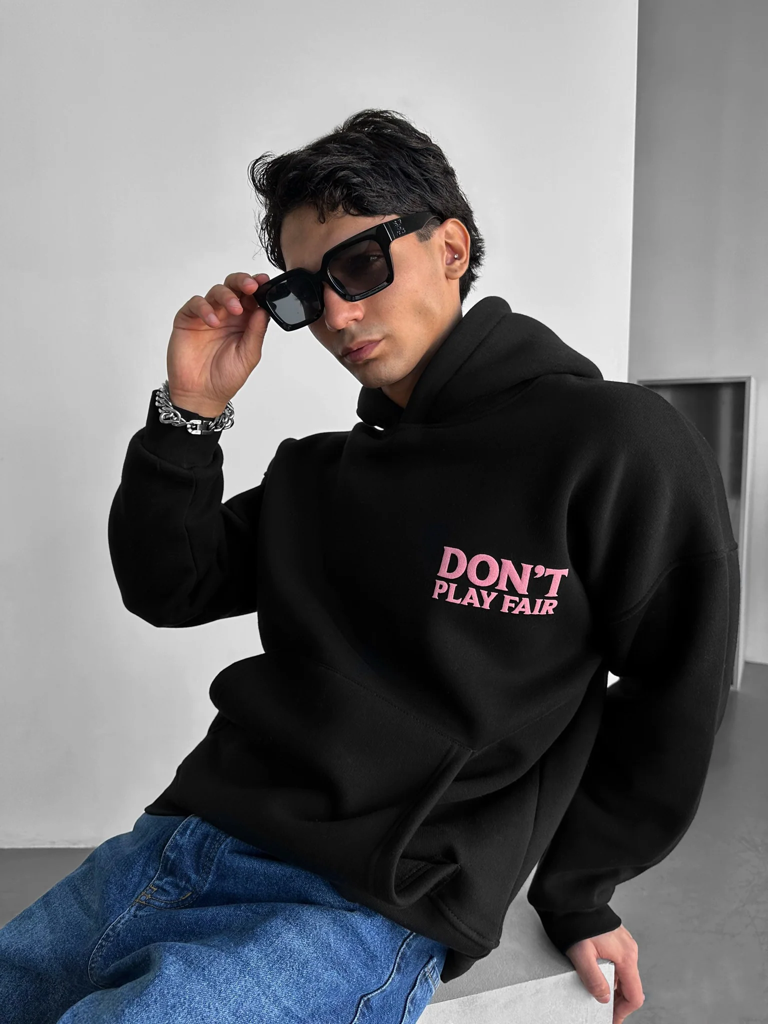 Oversize Don't Play Fair Hoodie - Black - Image 4