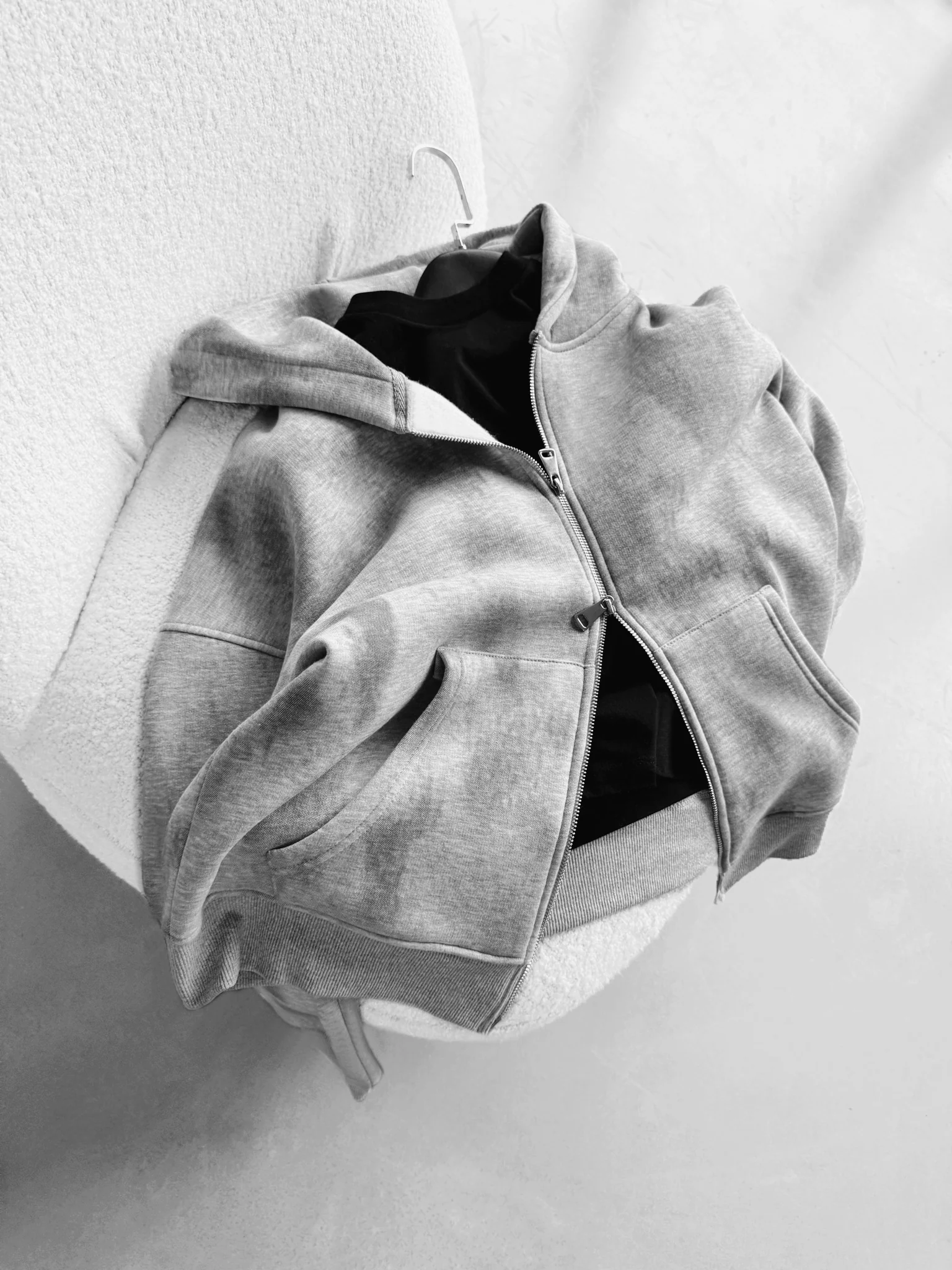 Oversize Effect Washed out Zipper Hoodie - Grey - Image 2