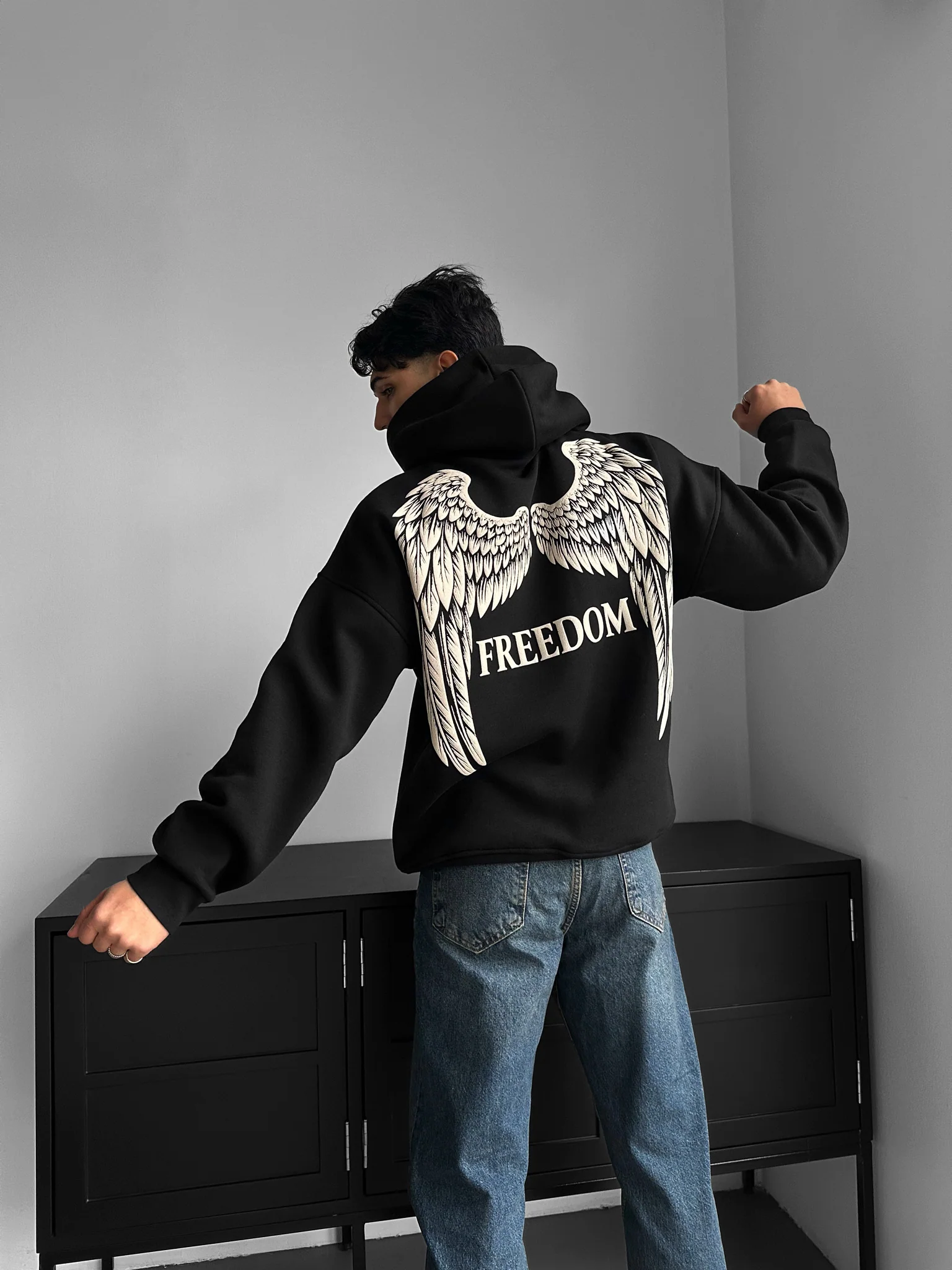 Oversize Freedom Hoodie - Black - Image 3