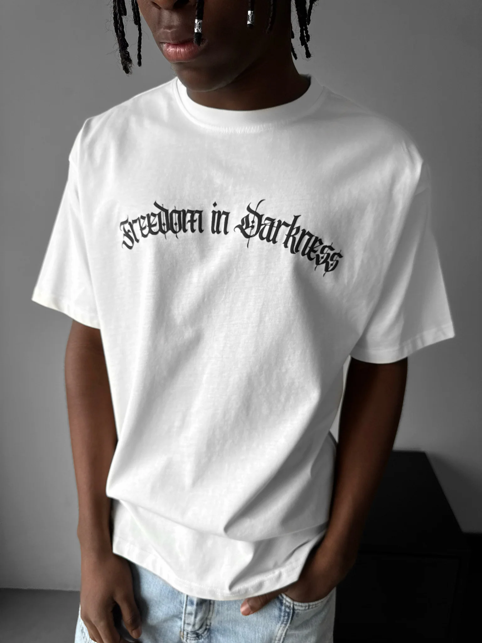 Oversize 'Freedom in Darkness' T-Shirt - Ecru - Image 3