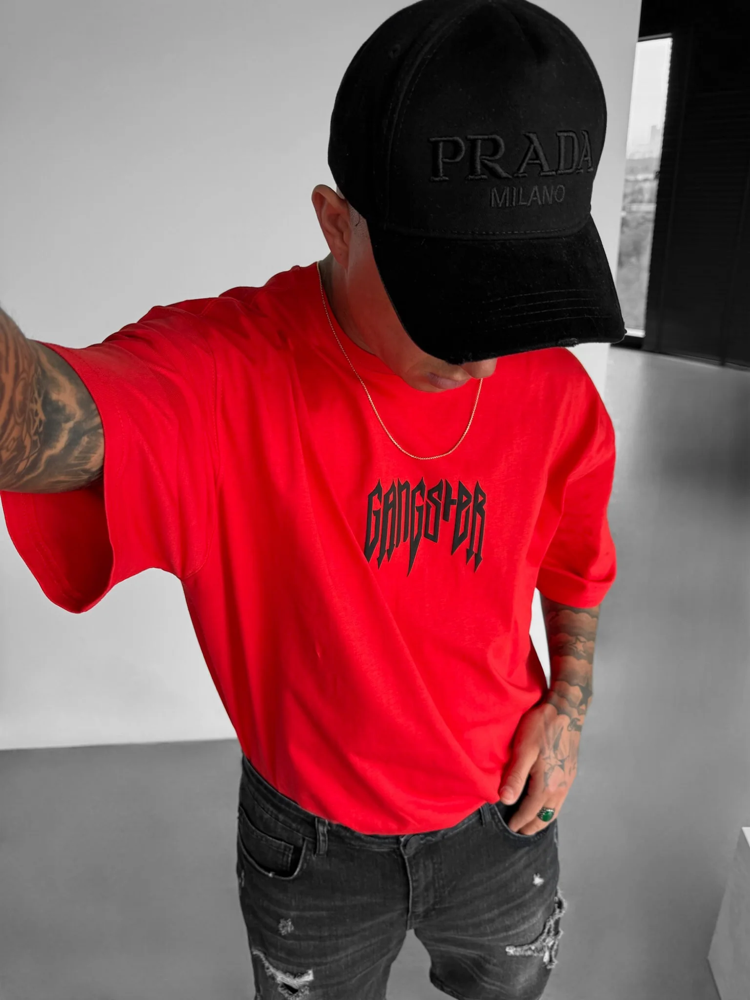 Oversize Gangster T-shirt - Red - Image 5