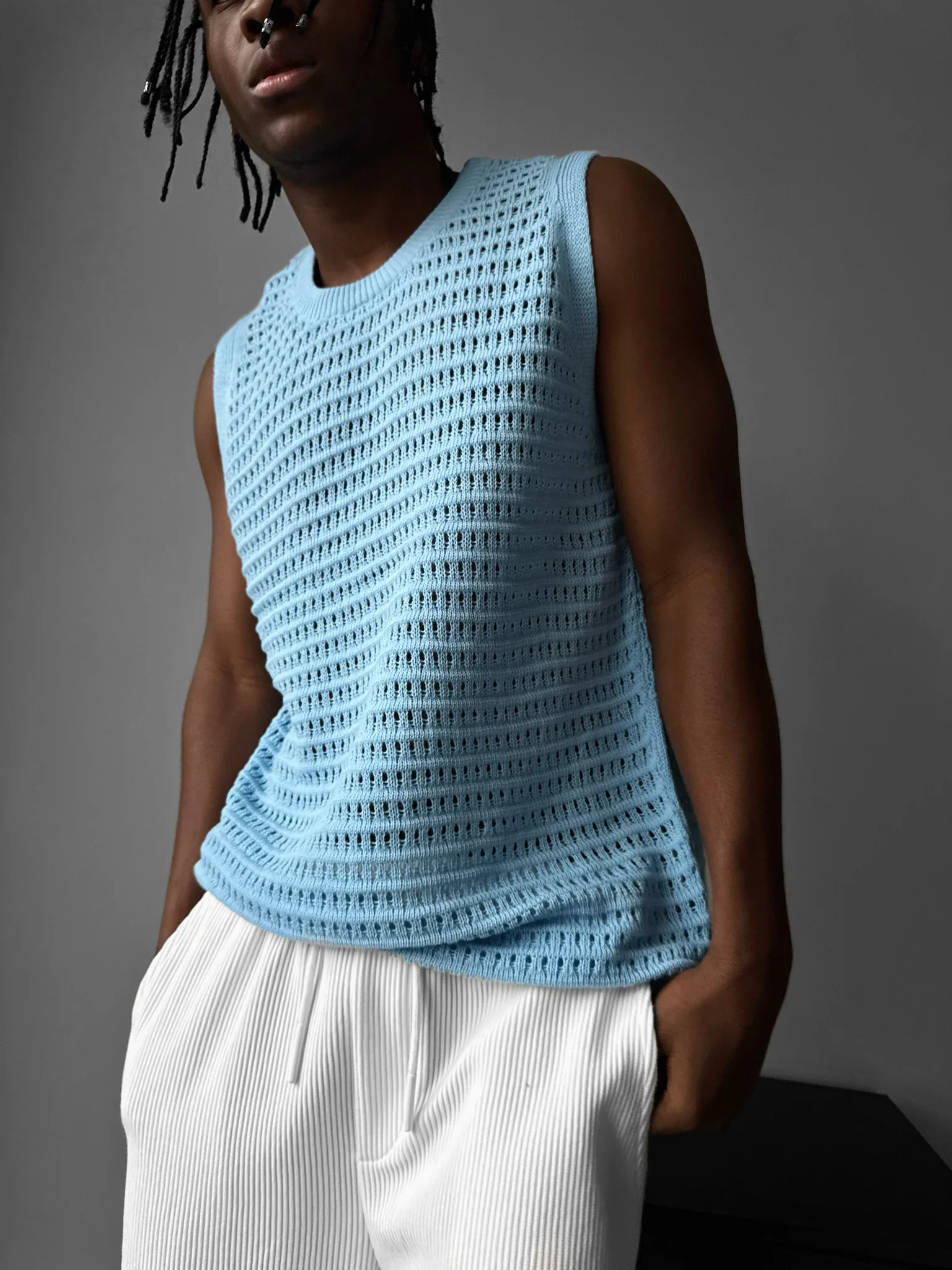 Oversize Grid Tanktop - Blue - Image 2