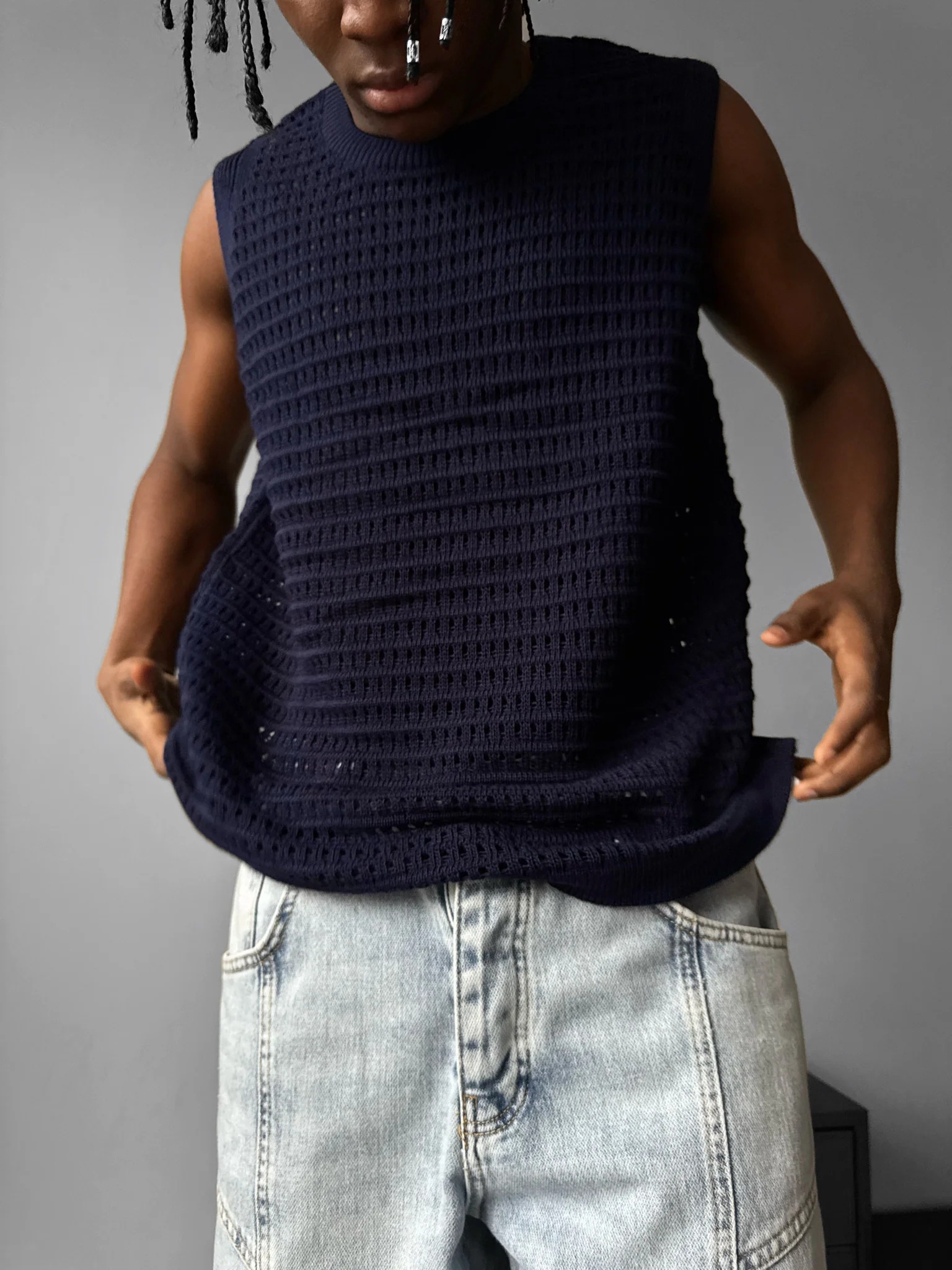 Oversize Grid Tanktop - Dark Blue - Image 2