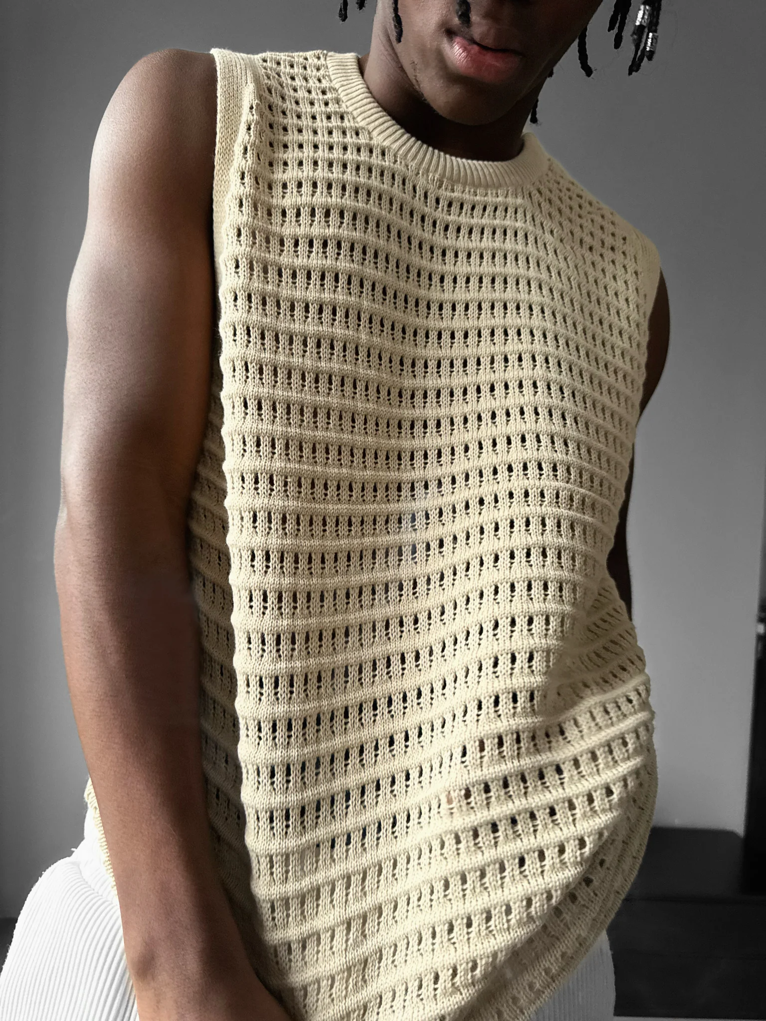 Oversize Grid Tanktop - Stone - Image 2