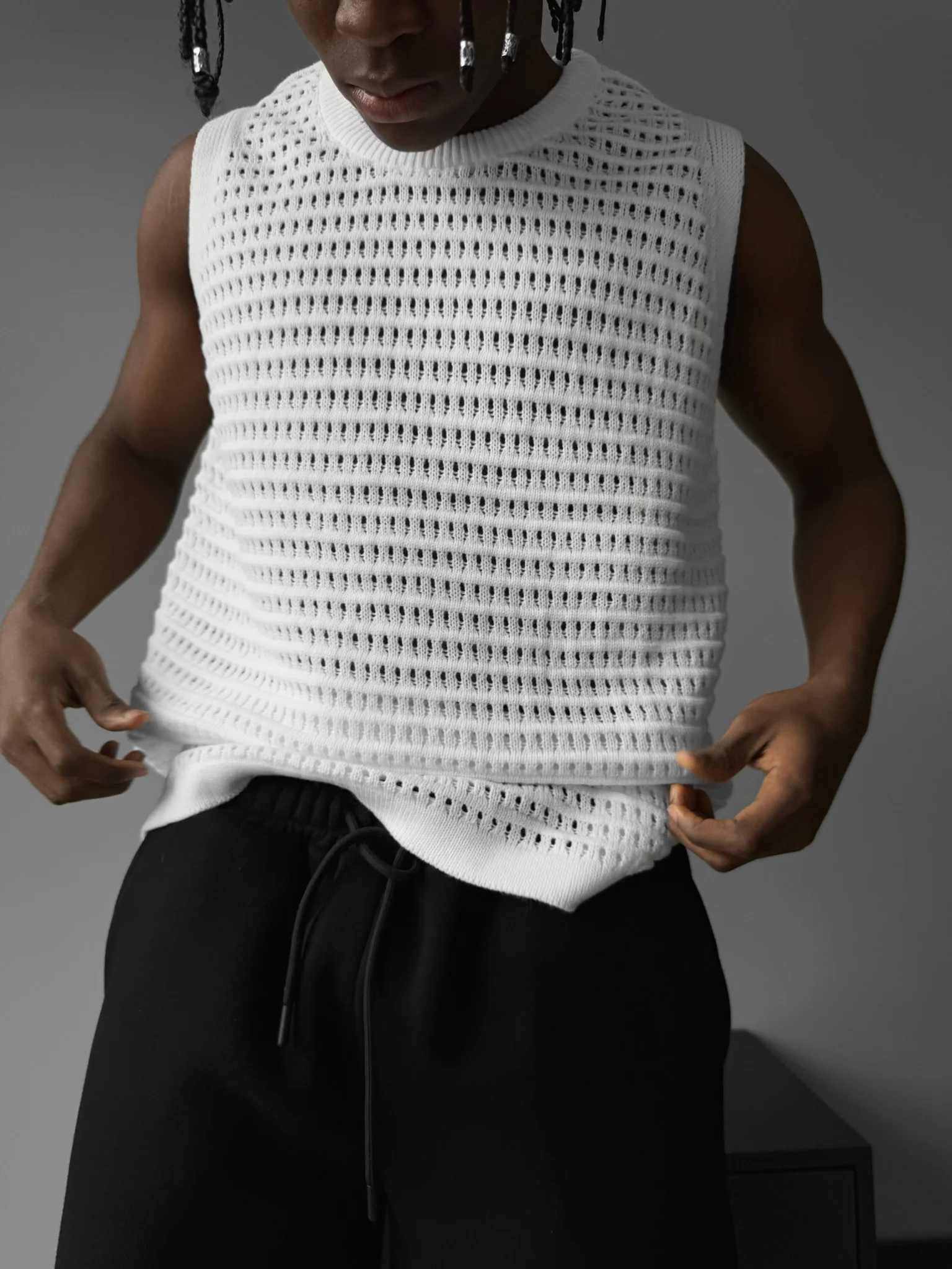 Oversize Grid Tanktop - White - Image 2
