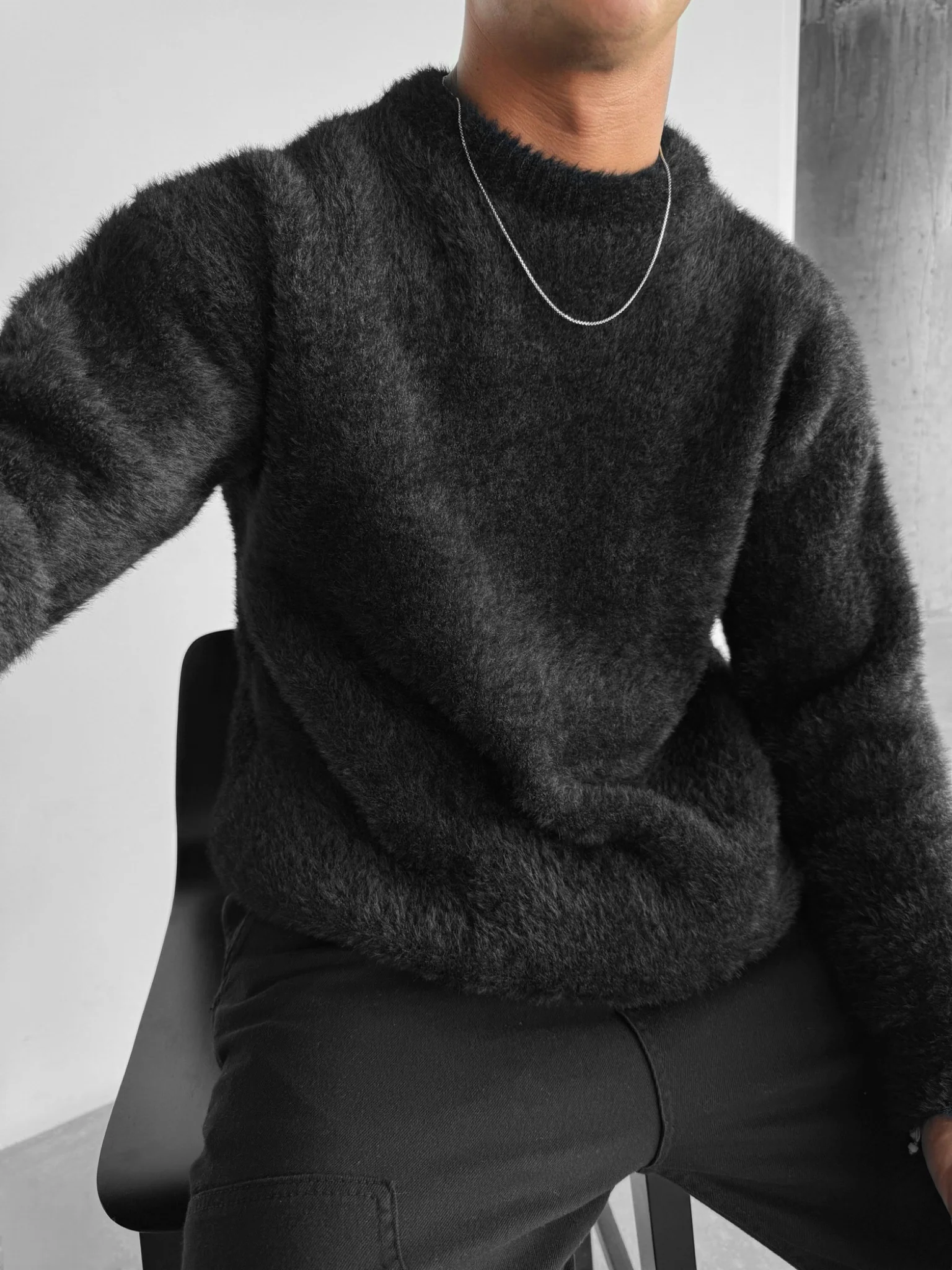 Oversize Hairy Rope Sweater - Black - Image 3