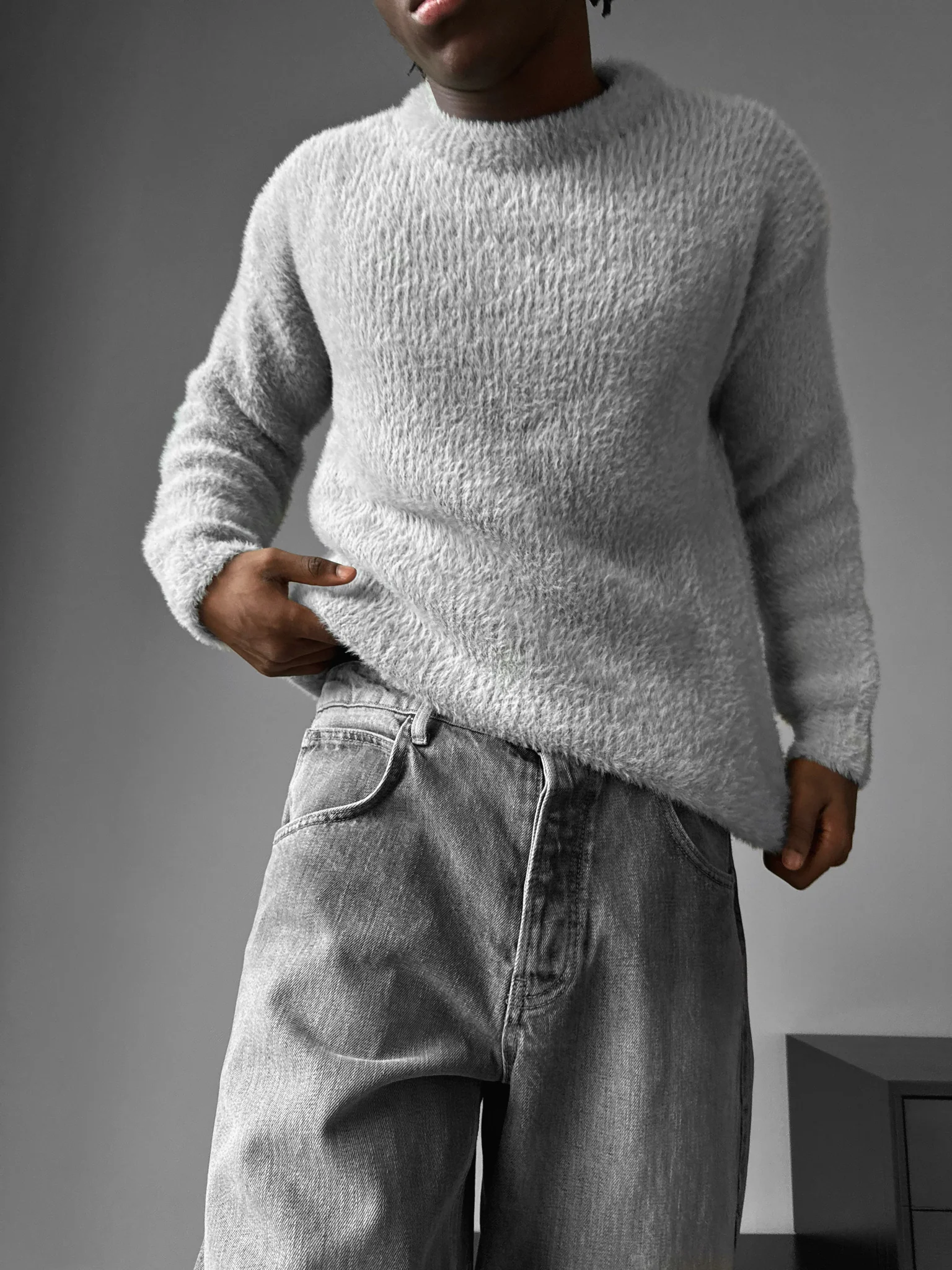 Oversize Hairy Rope Sweater - Grey - Image 2