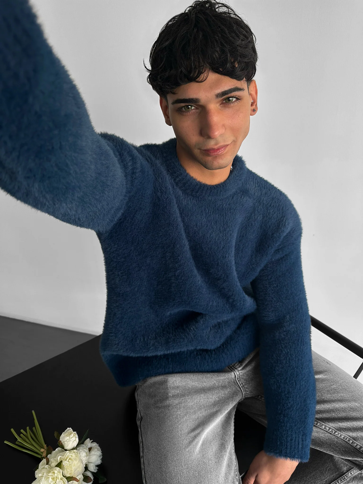 Oversize Hairy Rope Sweater - Night Blue - Image 2