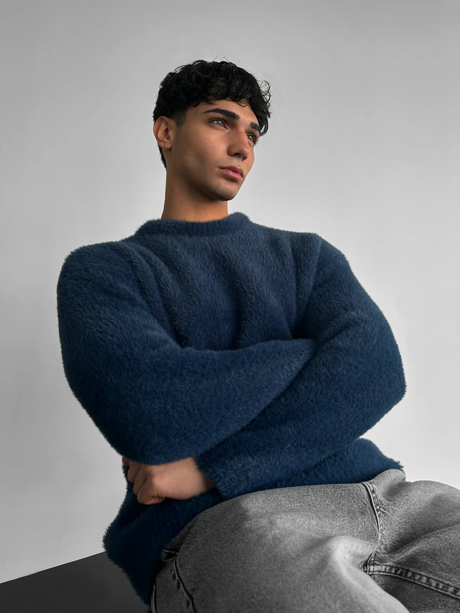 Oversize Hairy Rope Sweater - Night Blue - Image 3