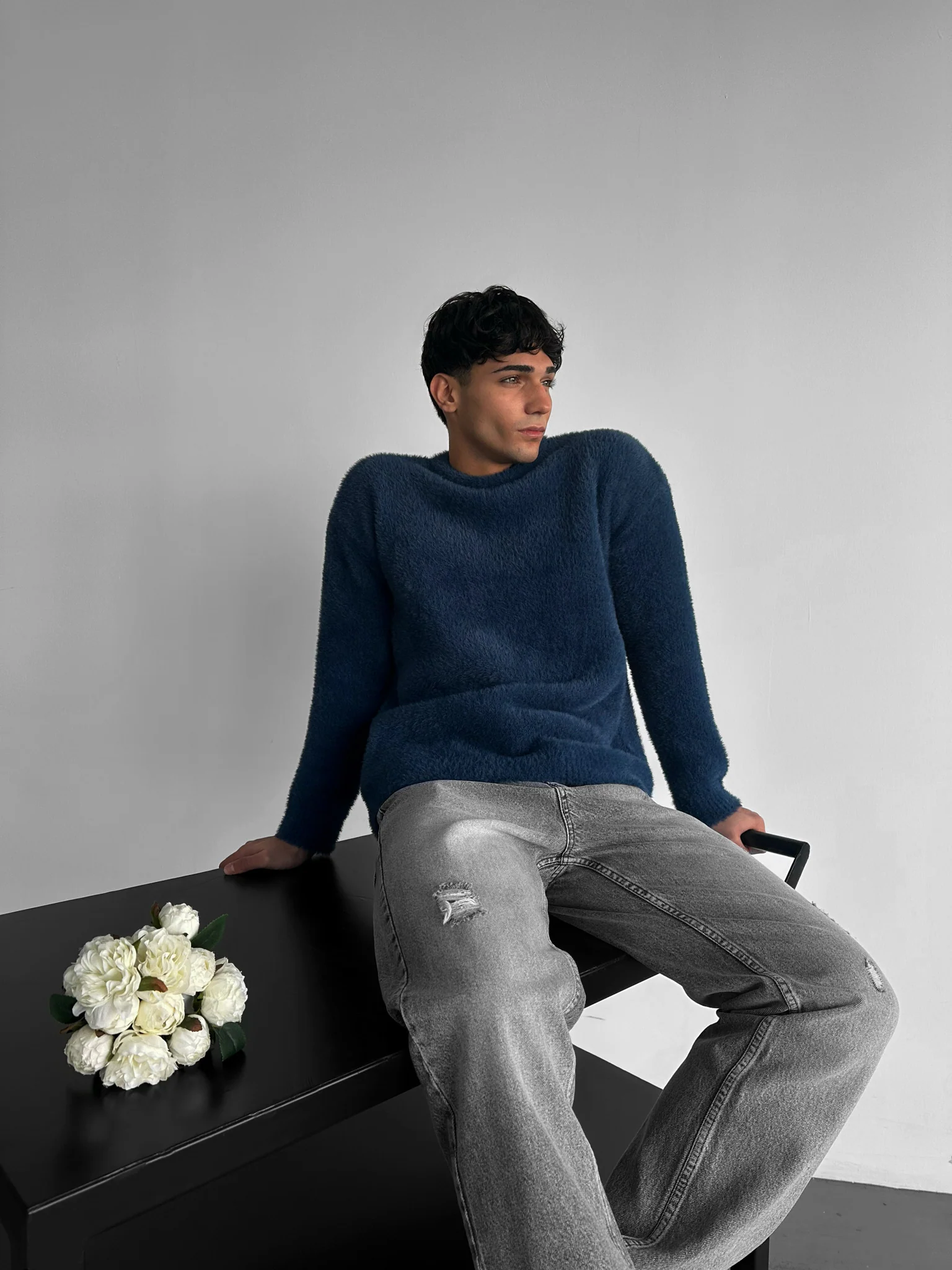 Oversize Hairy Rope Sweater - Night Blue - Image 4