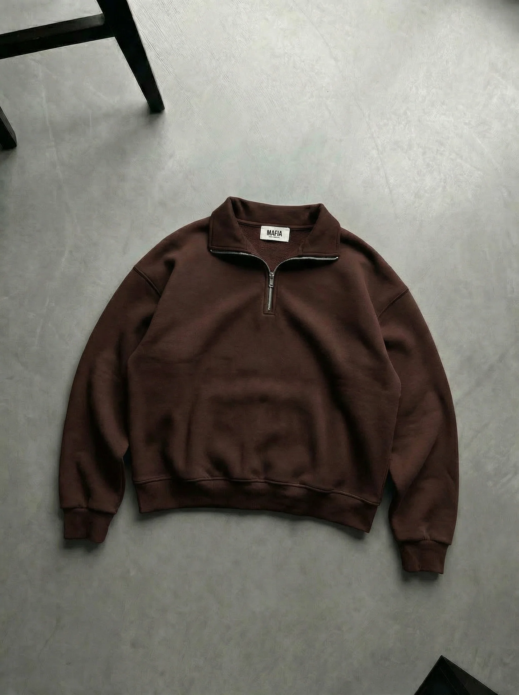Oversize Half-Zip Polo Sweatshirt - Chocolate Brown - Image 3