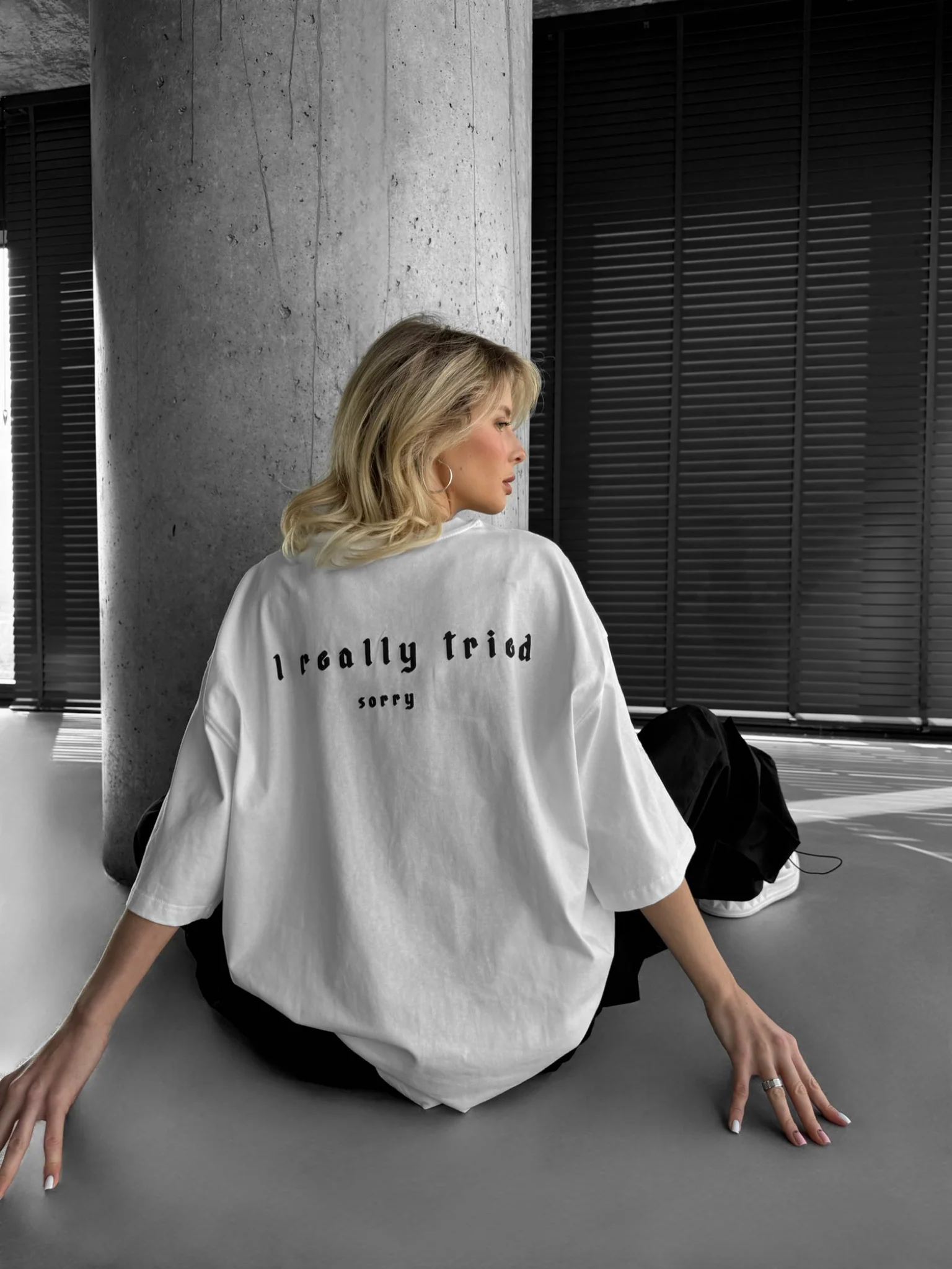 Oversize 'I Really Tried' T-shirt - Ecru - Image 3
