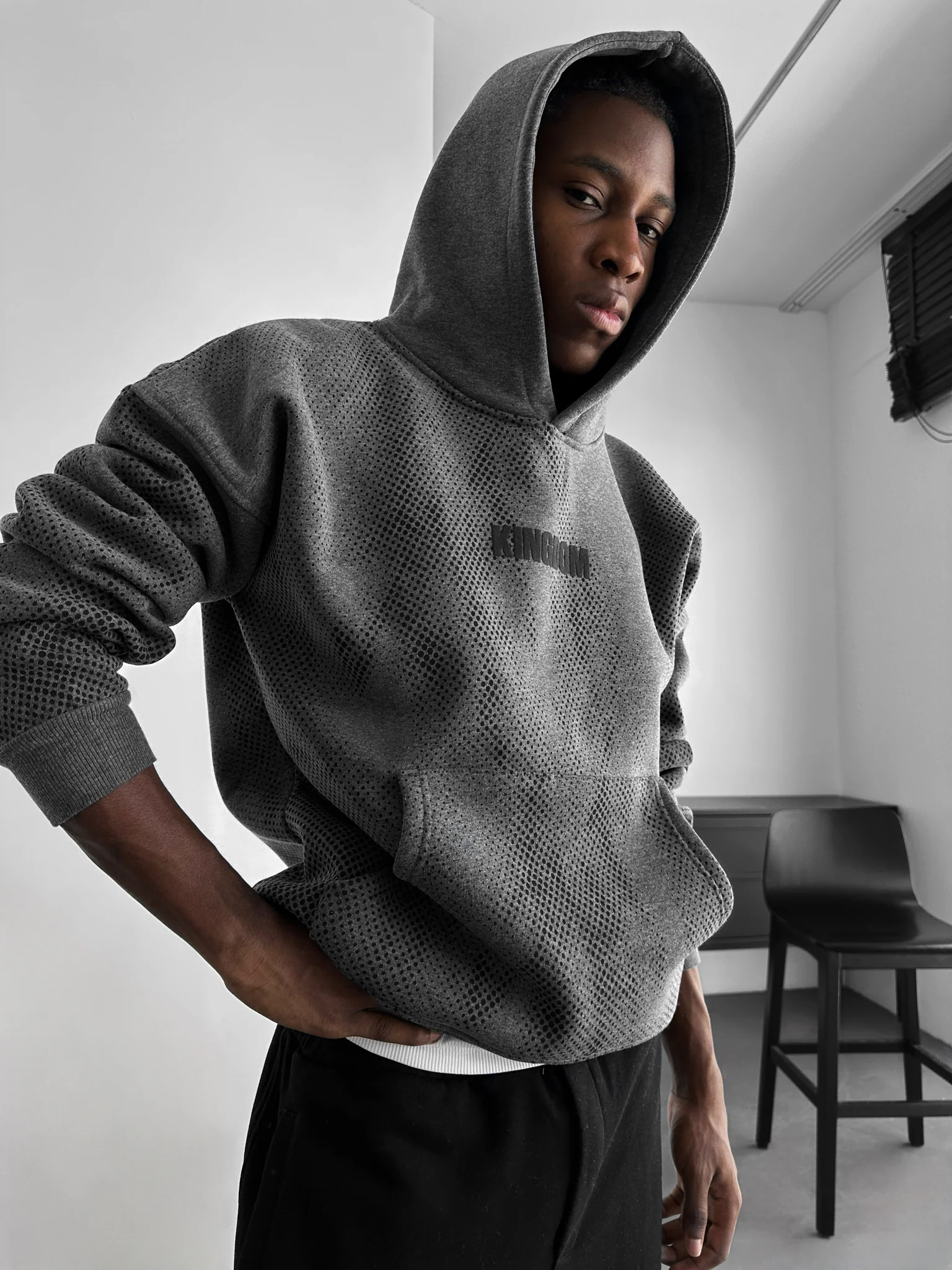 Oversize Kingdom Hoodie - Anthracite Melange and Black - Image 4