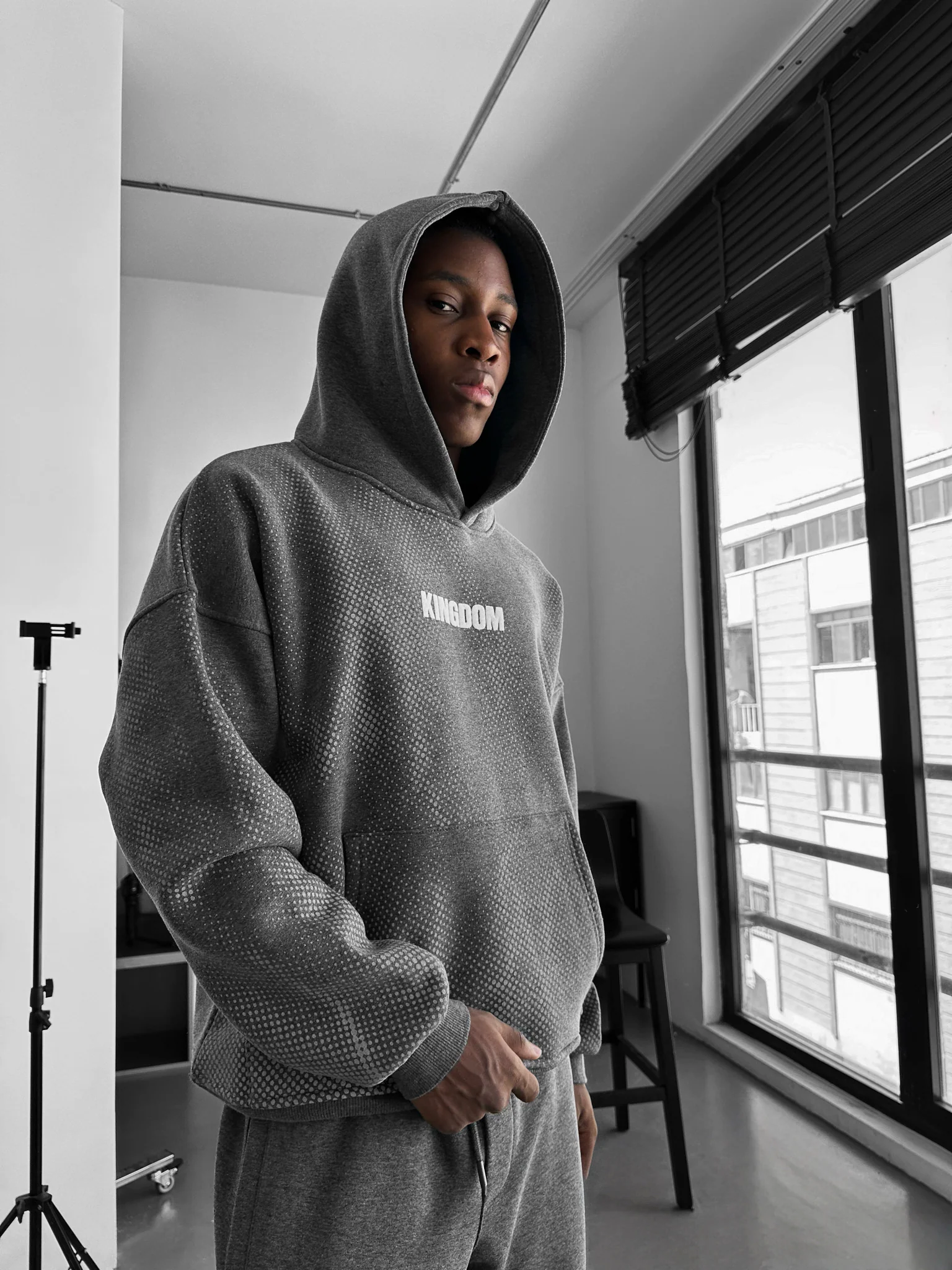 Oversize Kingdom Hoodie - Anthracite Melange and White - Image 4