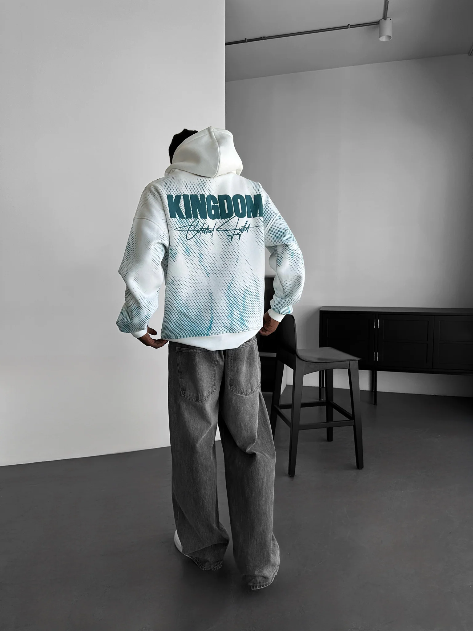 Oversize Kingdom Hoodie - Ecru and Turquoise - Image 2
