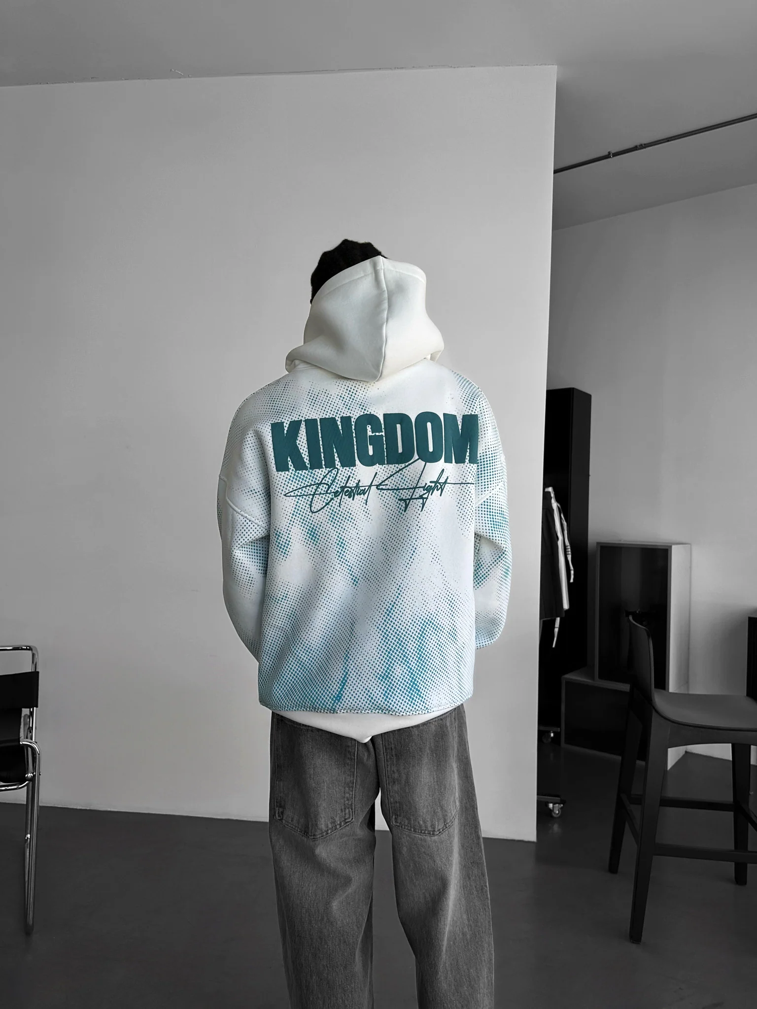 Oversize Kingdom Hoodie - Ecru and Turquoise - Image 3