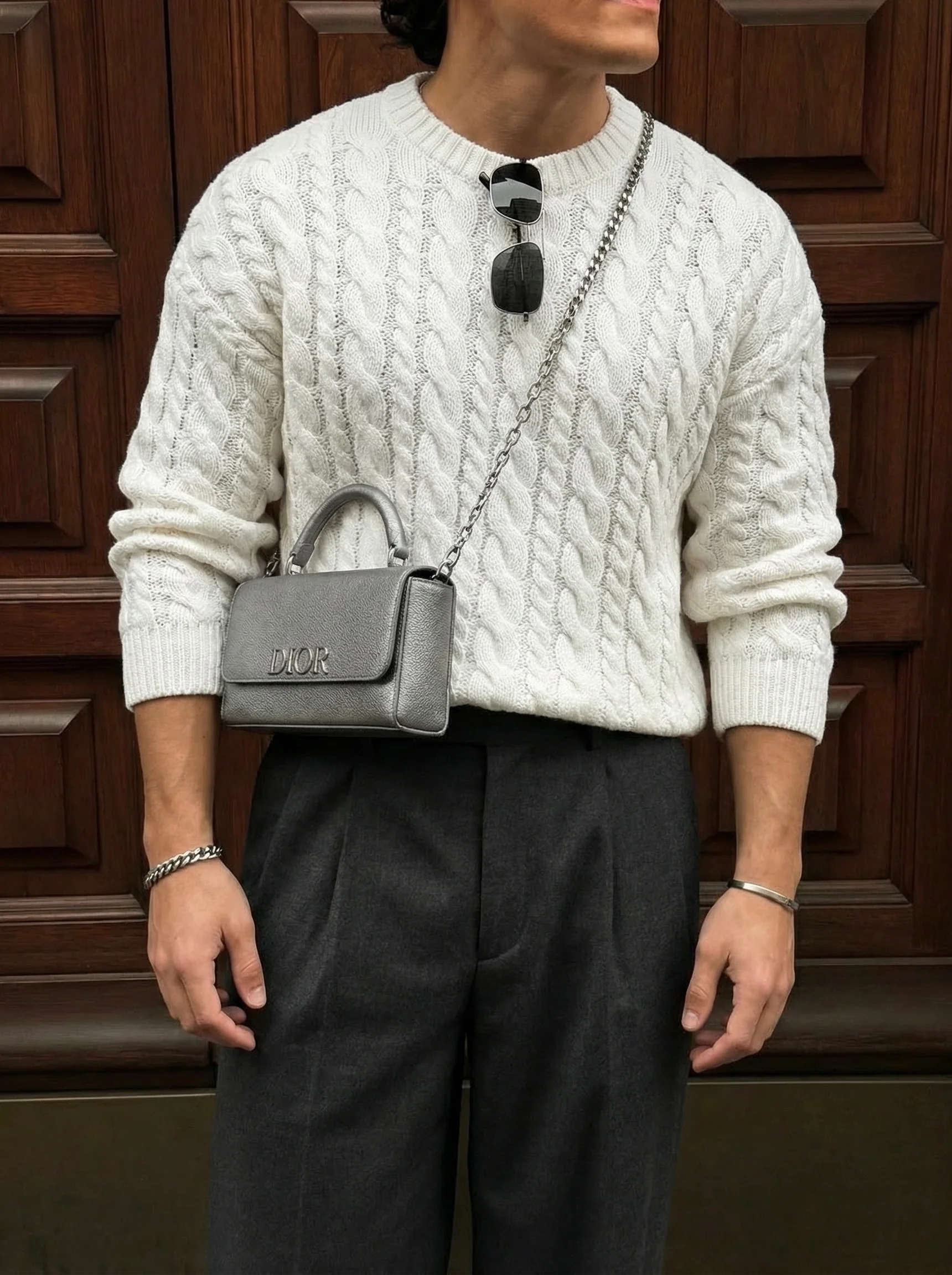 Oversize Knit Braid Sweater - White - Image 2