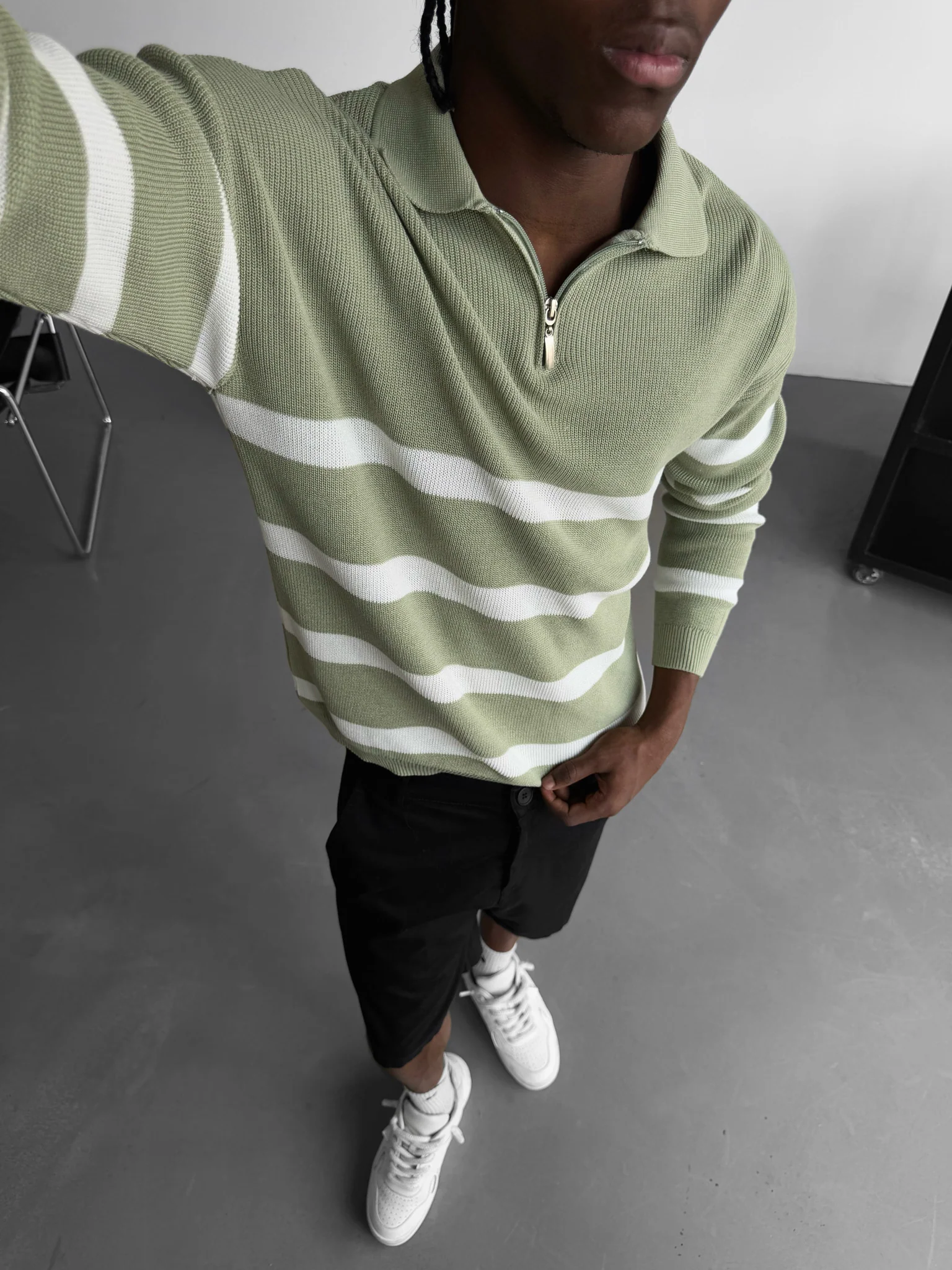 Oversize Knit Crop Polo Sweater - Mint - Image 2