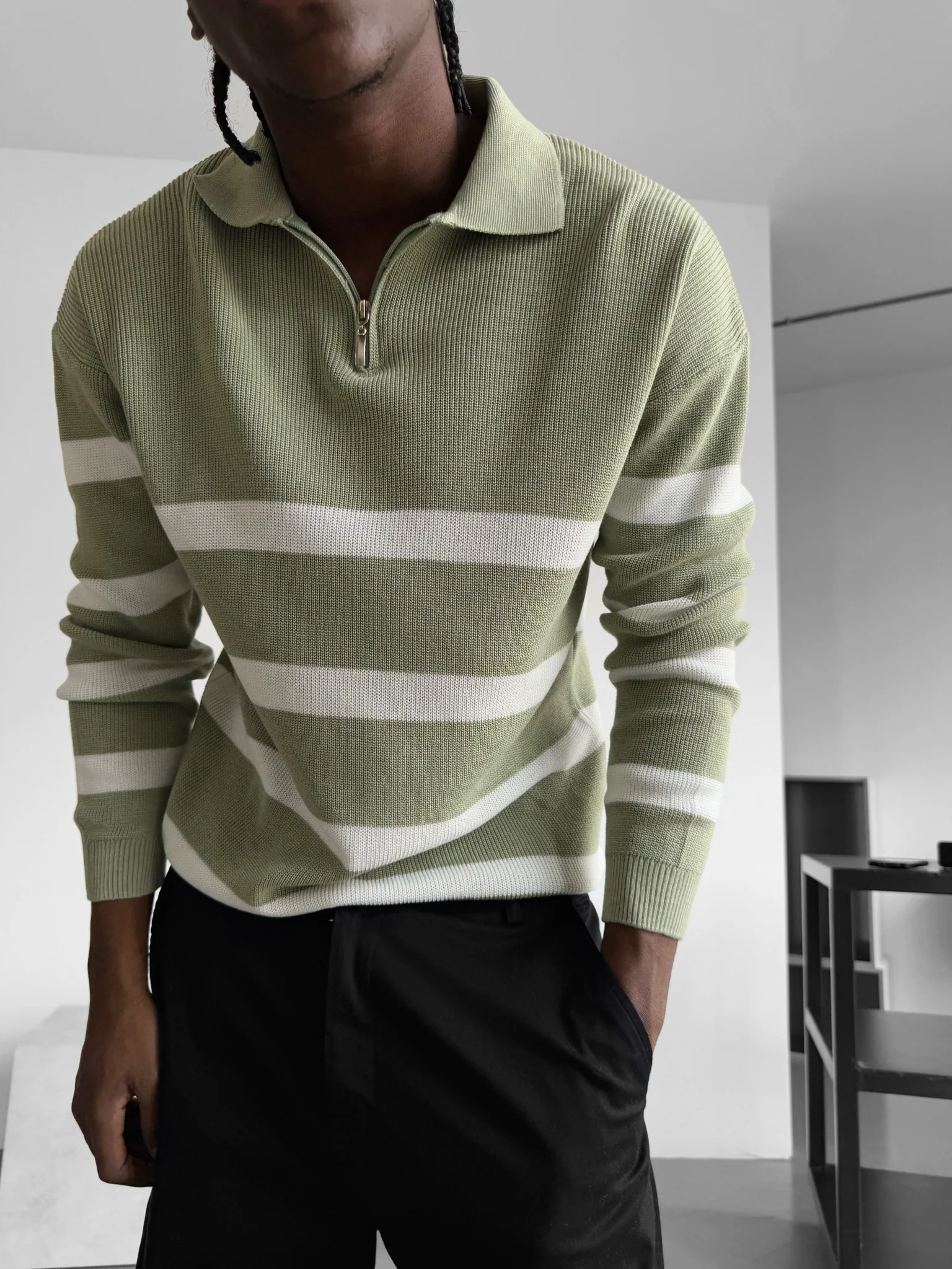 Oversize Knit Crop Polo Sweater - Mint - Image 3