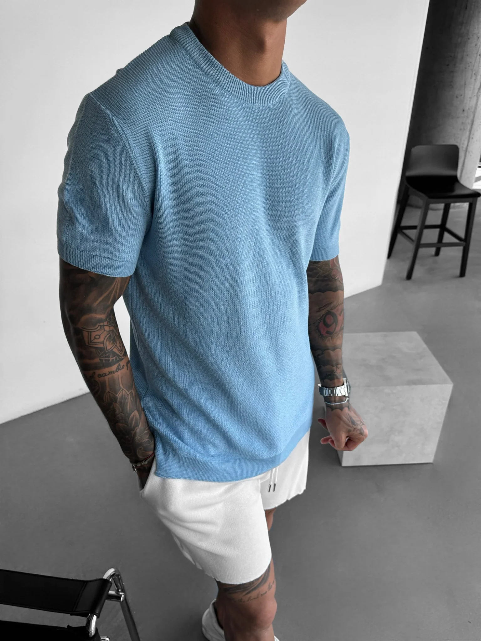 Oversize Knit T-Shirt - Babyblue - Image 3