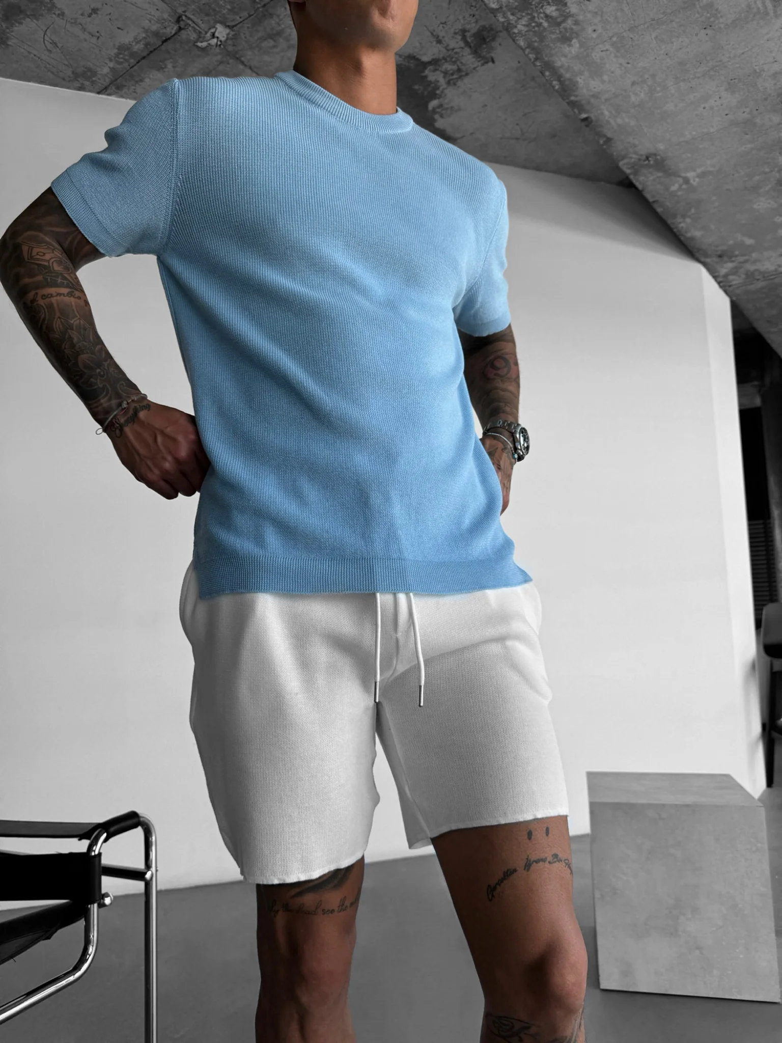 Oversize Knit T-Shirt - Babyblue - Image 4