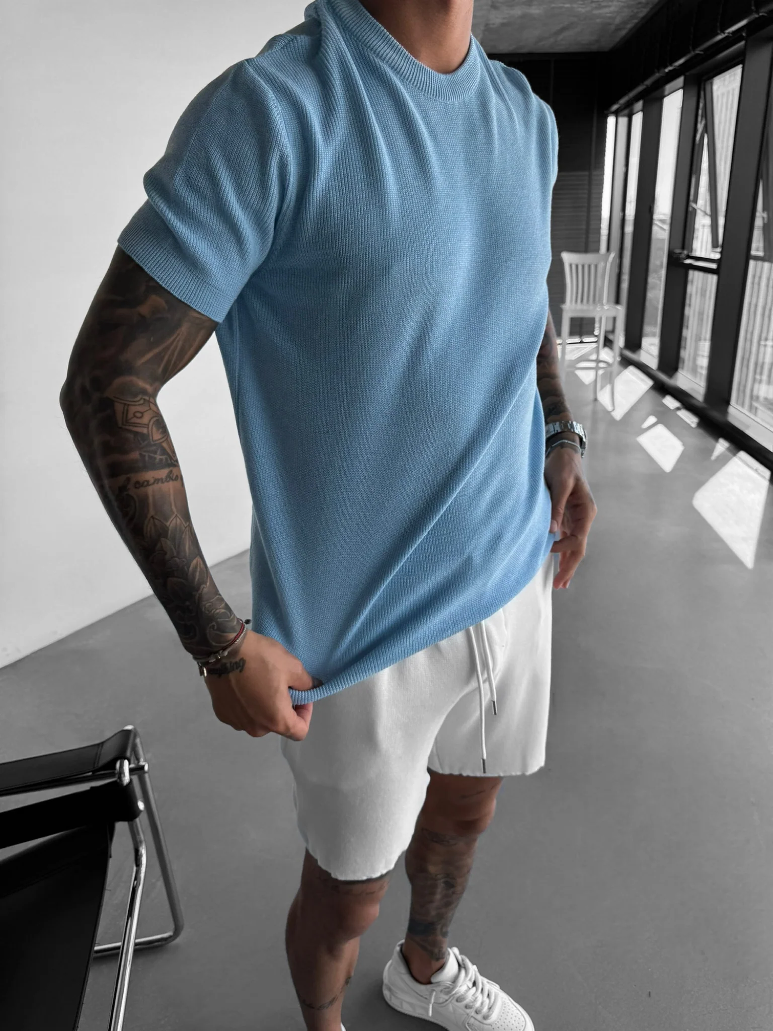 Oversize Knit T-Shirt - Babyblue - Image 5