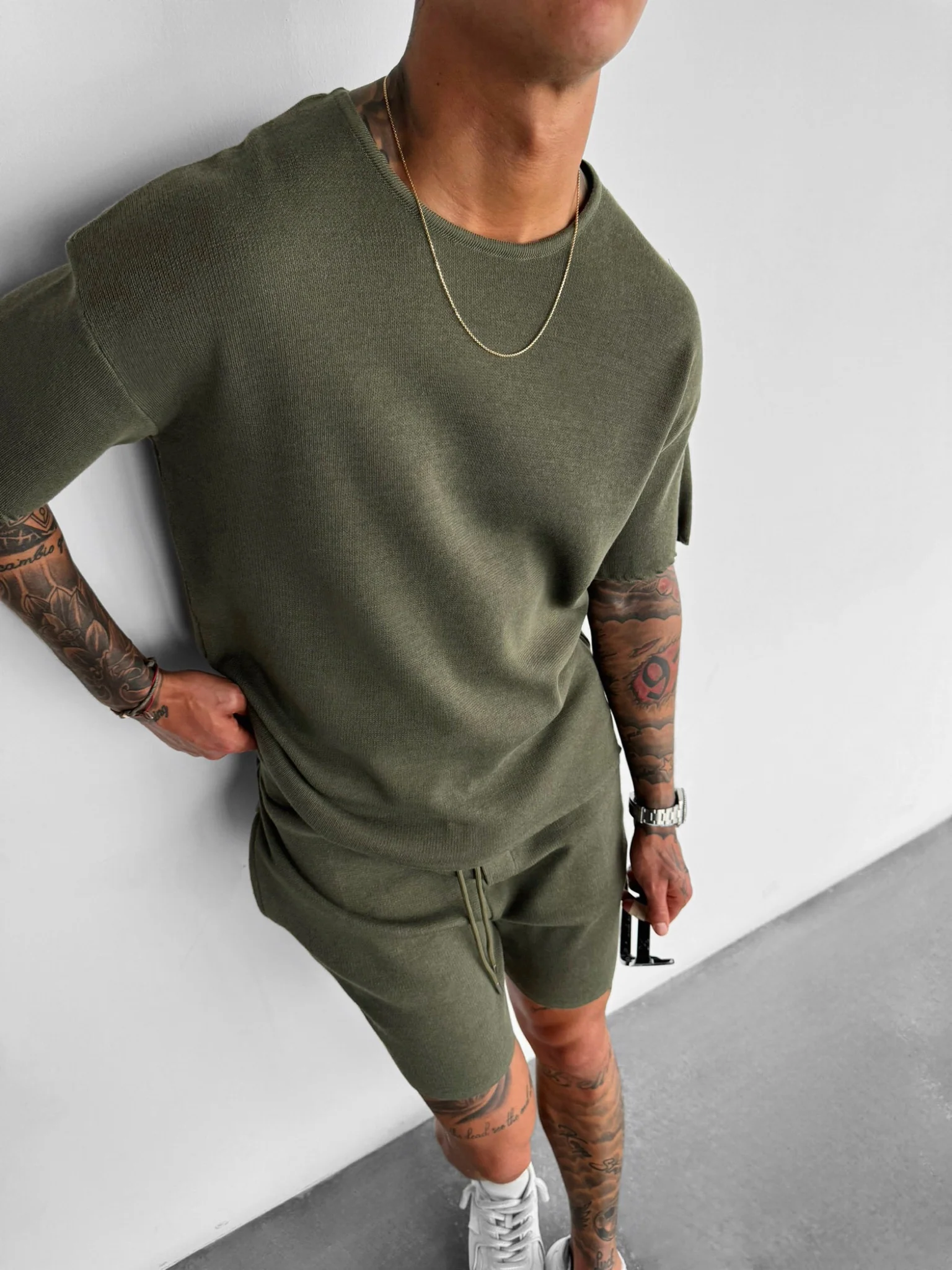 Oversize Knit T-Shirt- Khaki - Image 3
