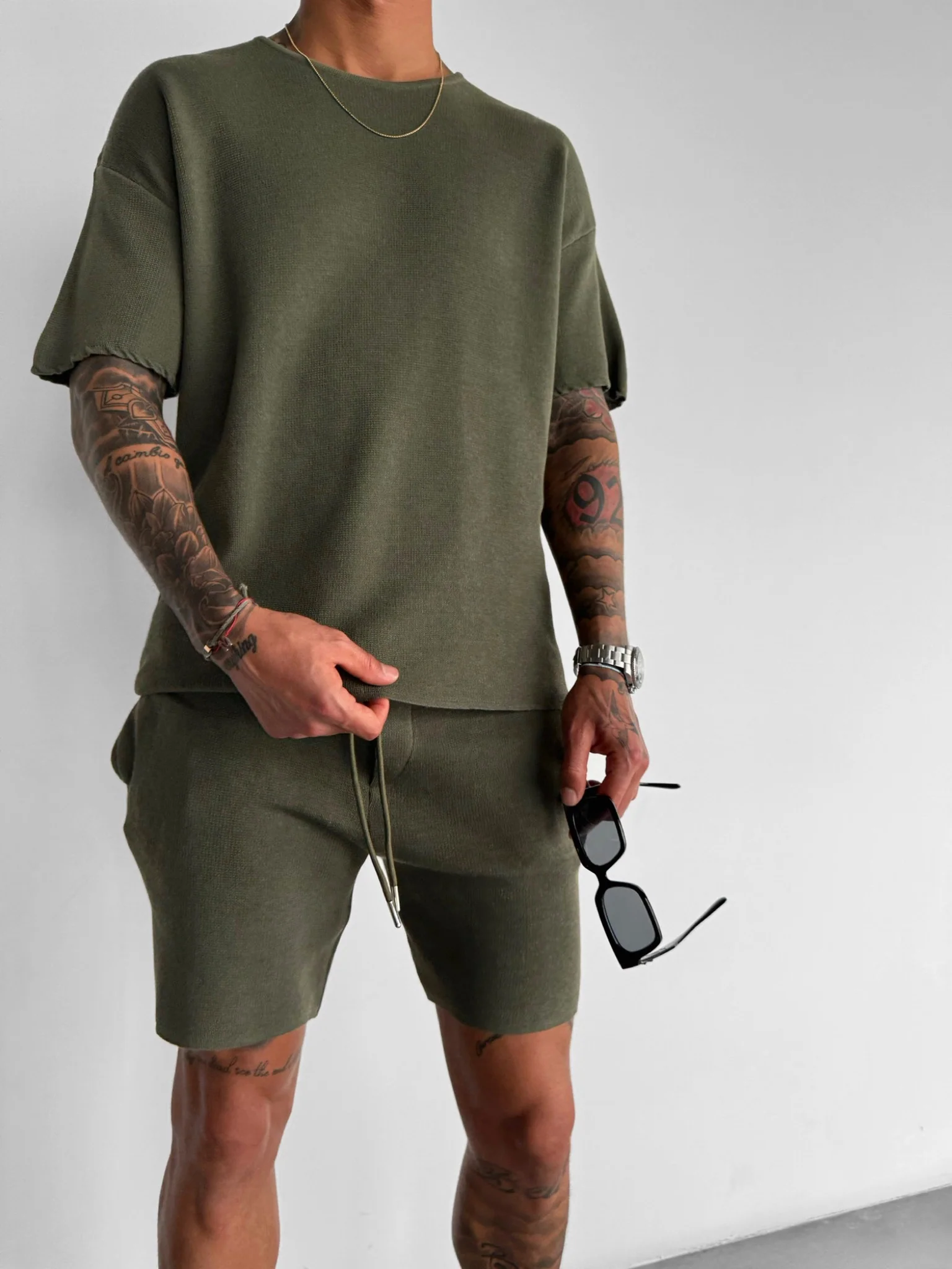 Oversize Knit T-Shirt- Khaki - Image 4