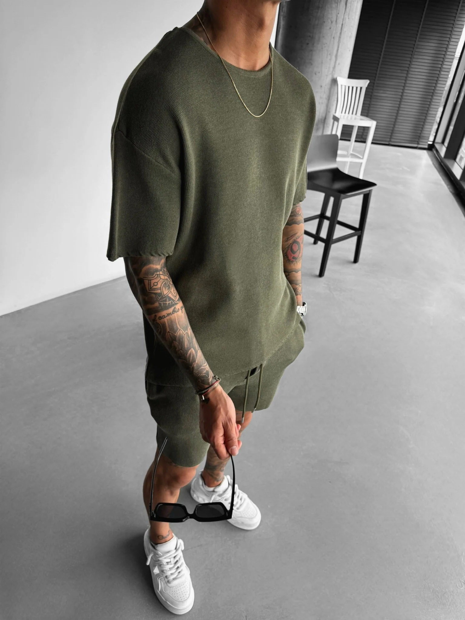 Oversize Knit T-Shirt- Khaki - Image 5