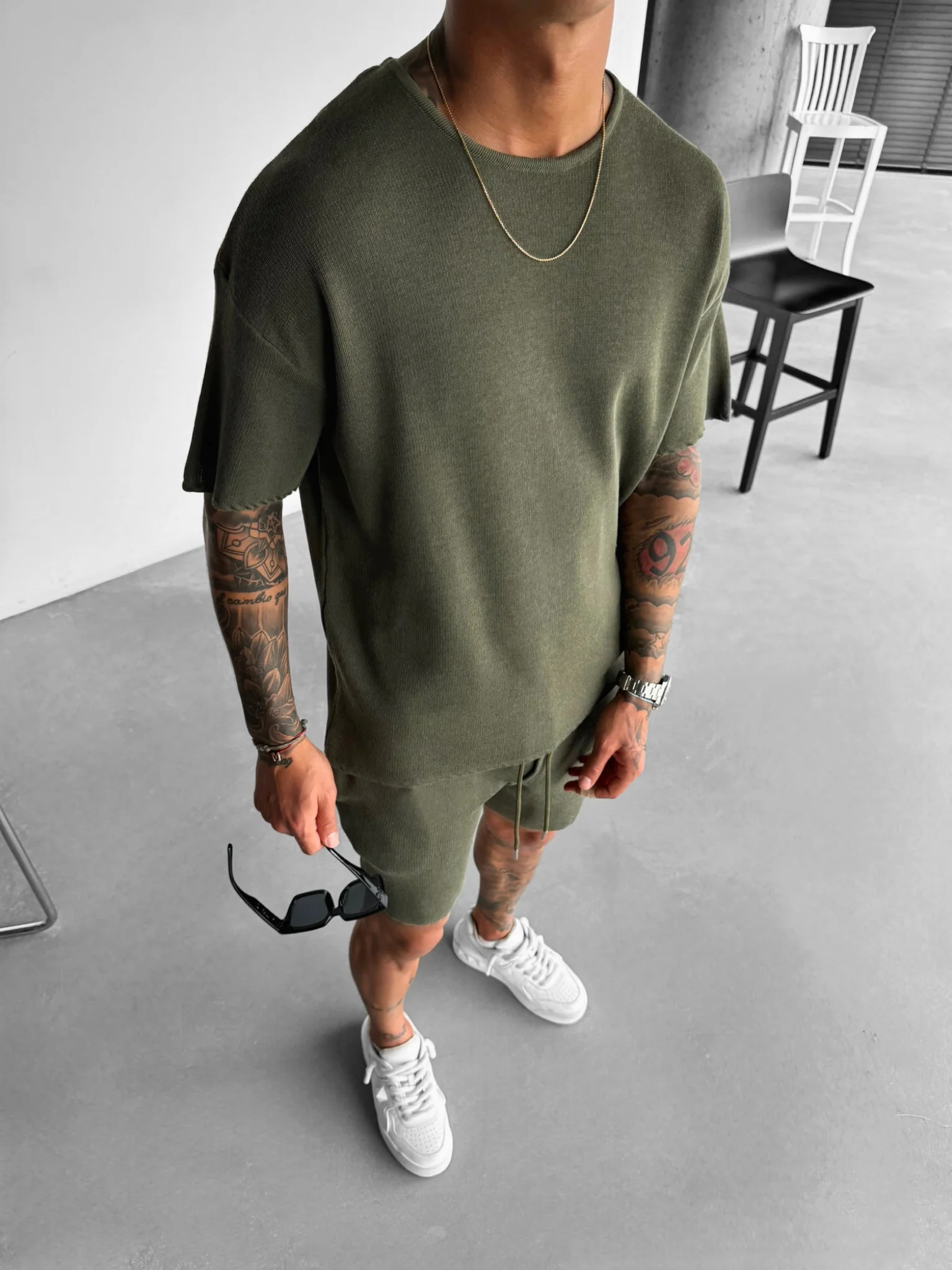 Oversize Knit T-Shirt- Khaki - Image 6