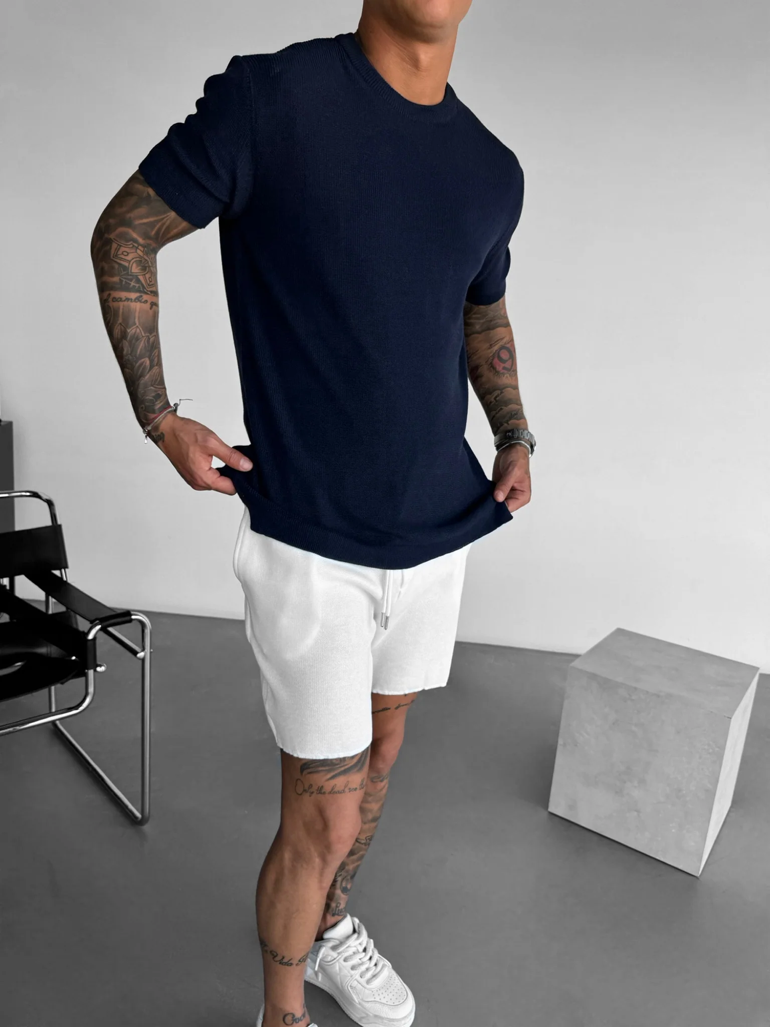Oversize Knit T-Shirt - Navy Blue - Image 2