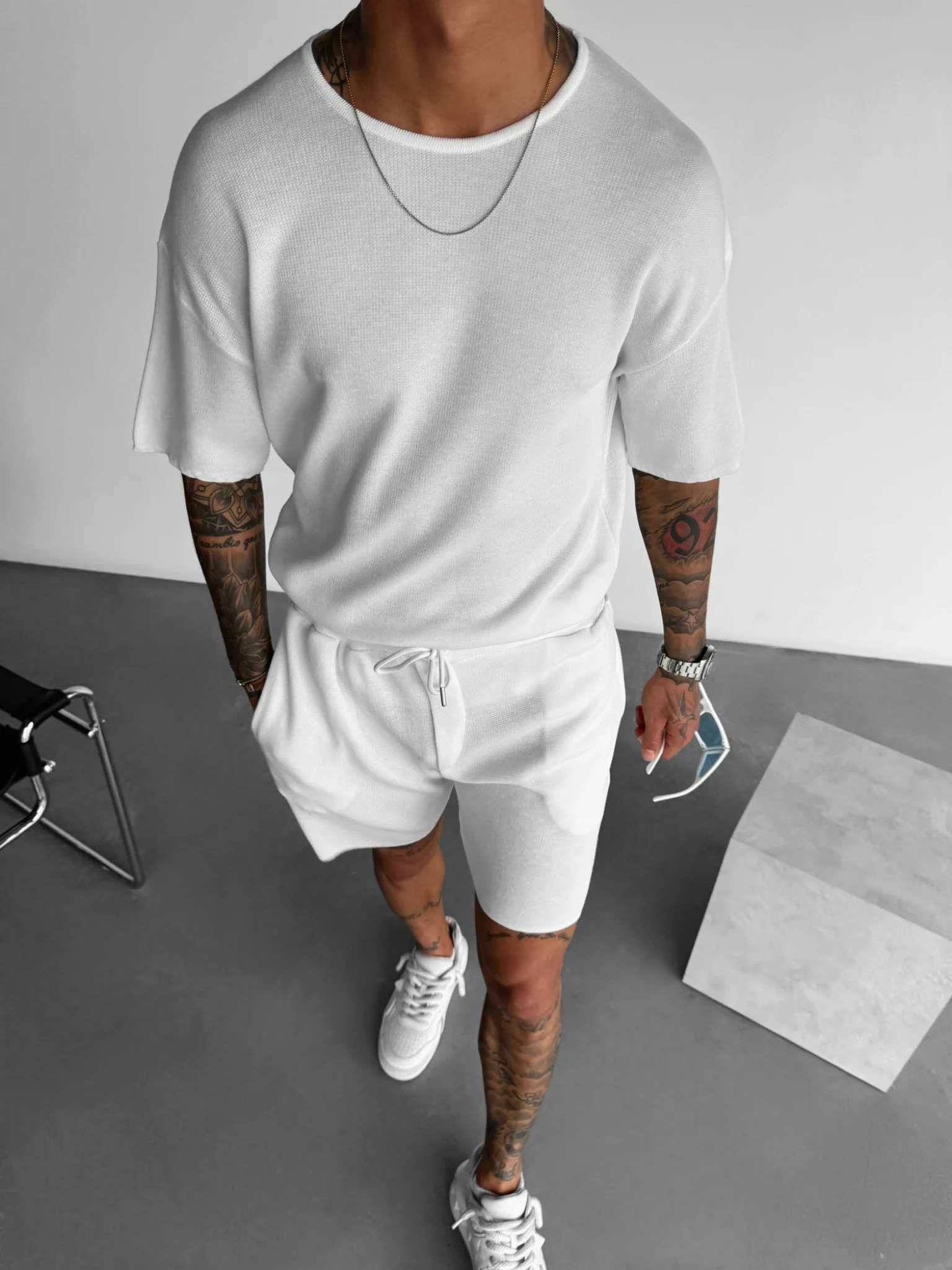 Oversize Knit T-Shirt- White - Image 3