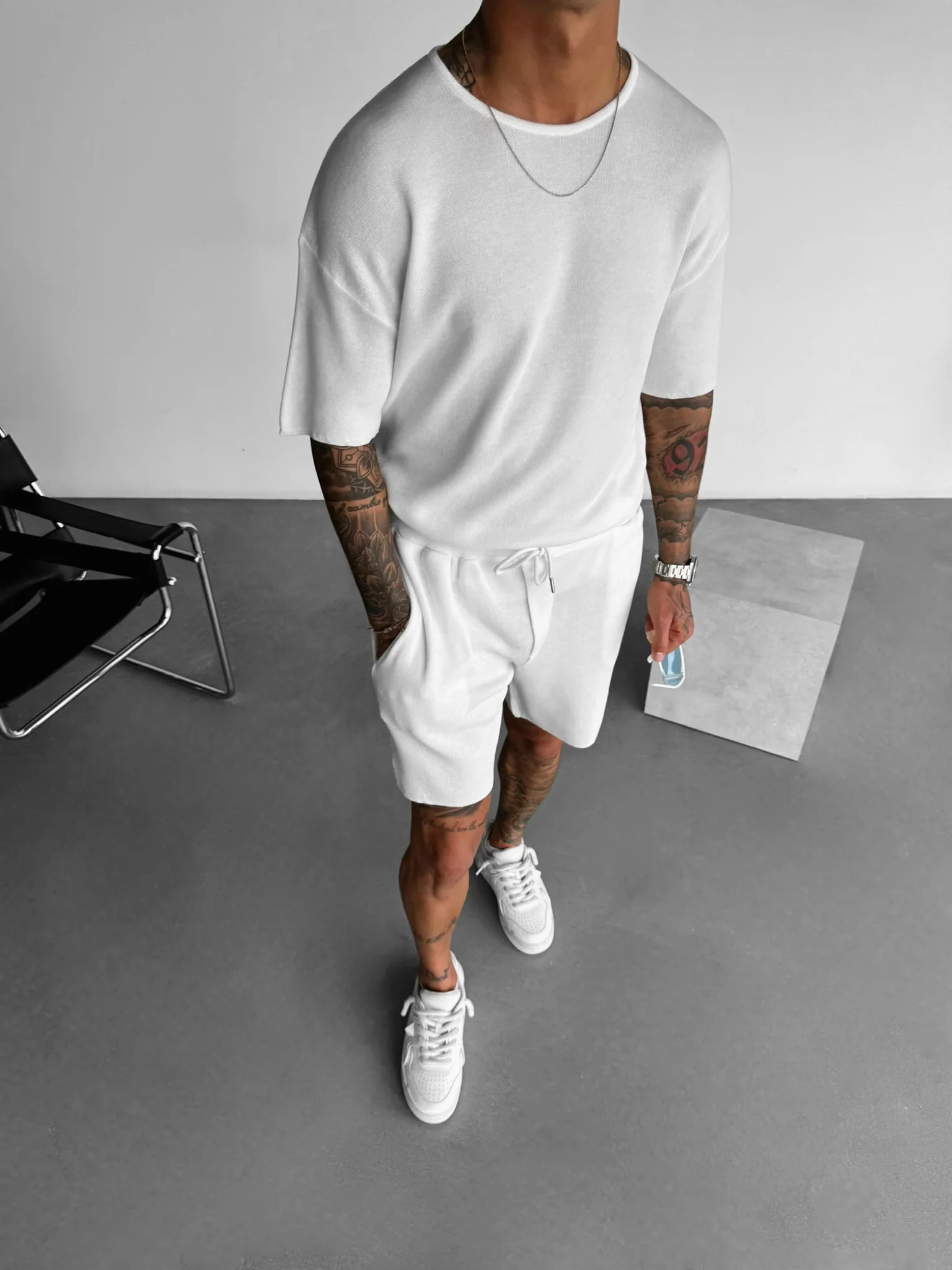 Oversize Knit T-Shirt- White - Image 4