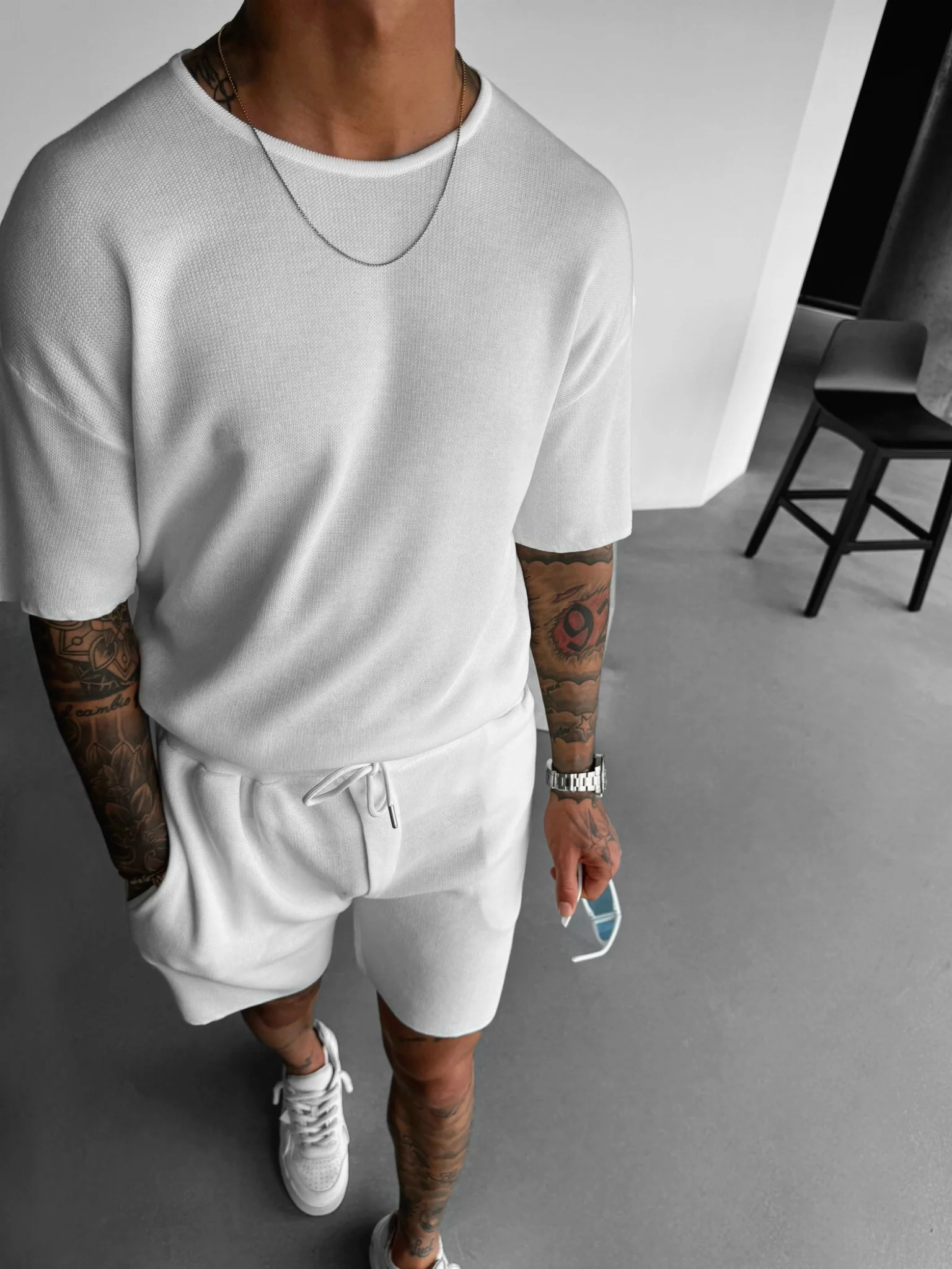Oversize Knit T-Shirt- White - Image 5