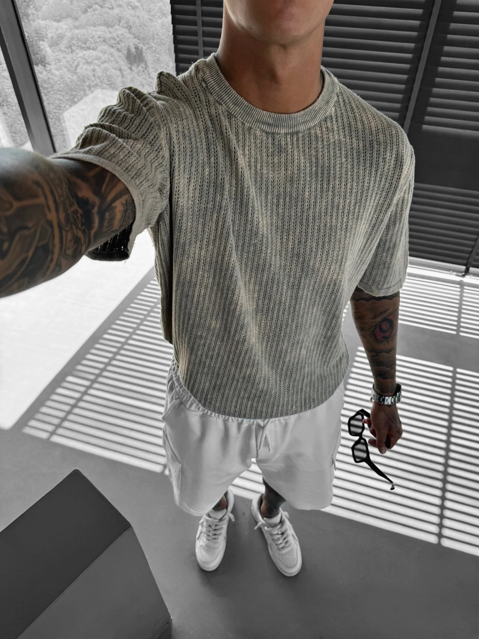 Oversize Knit Washed T-shirt - Stone - Image 5