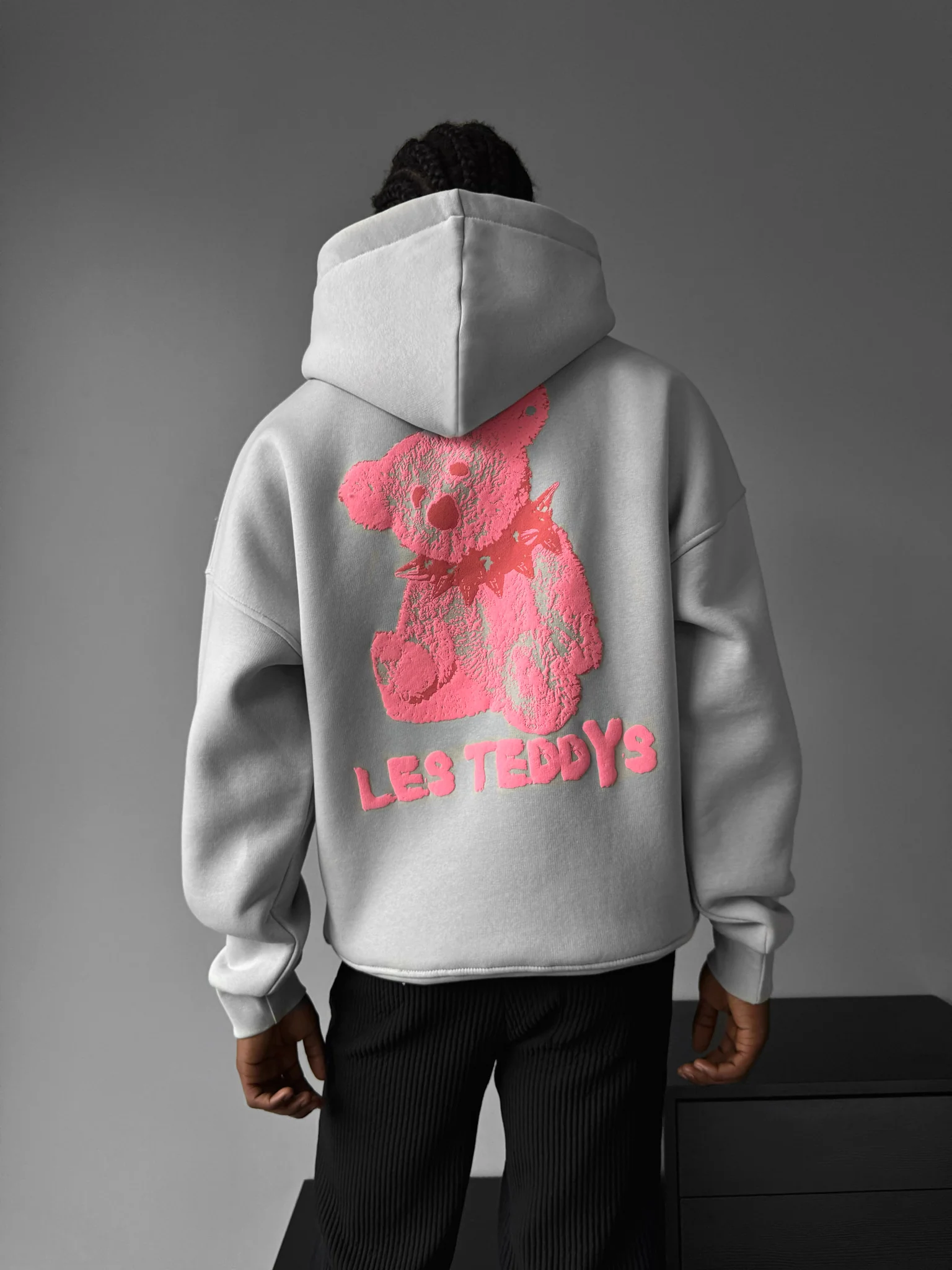 Oversize 'Les Teddys' Hoodie - Grey - Image 2
