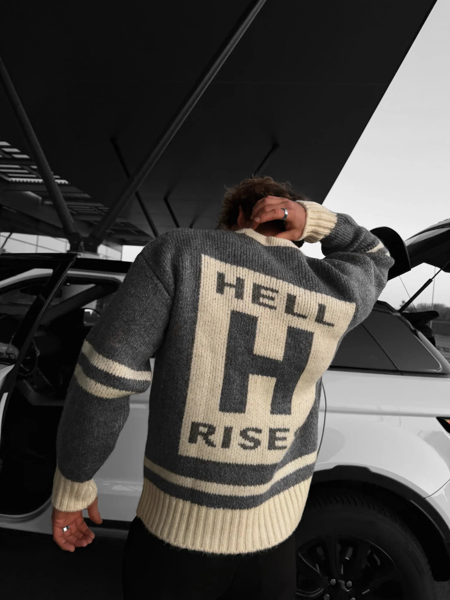 Oversize Knit Letter Sweater - Ecru - Image 3